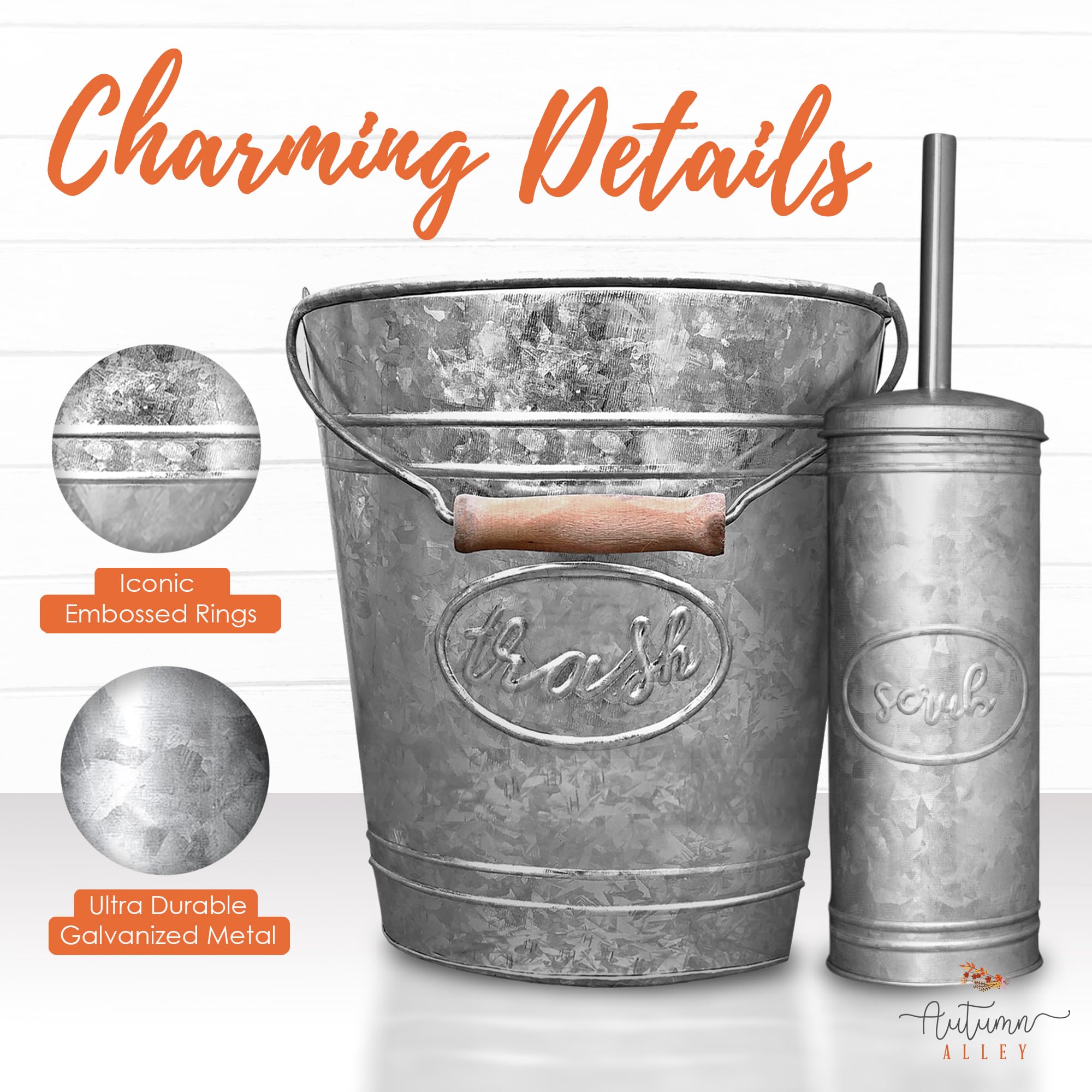 Autumn Alley Farmhouse Bathroom Trash Can And Toilet Brush Set - Rustic Bathroom Accessories For Charming Bathroom D  Cor, Galva