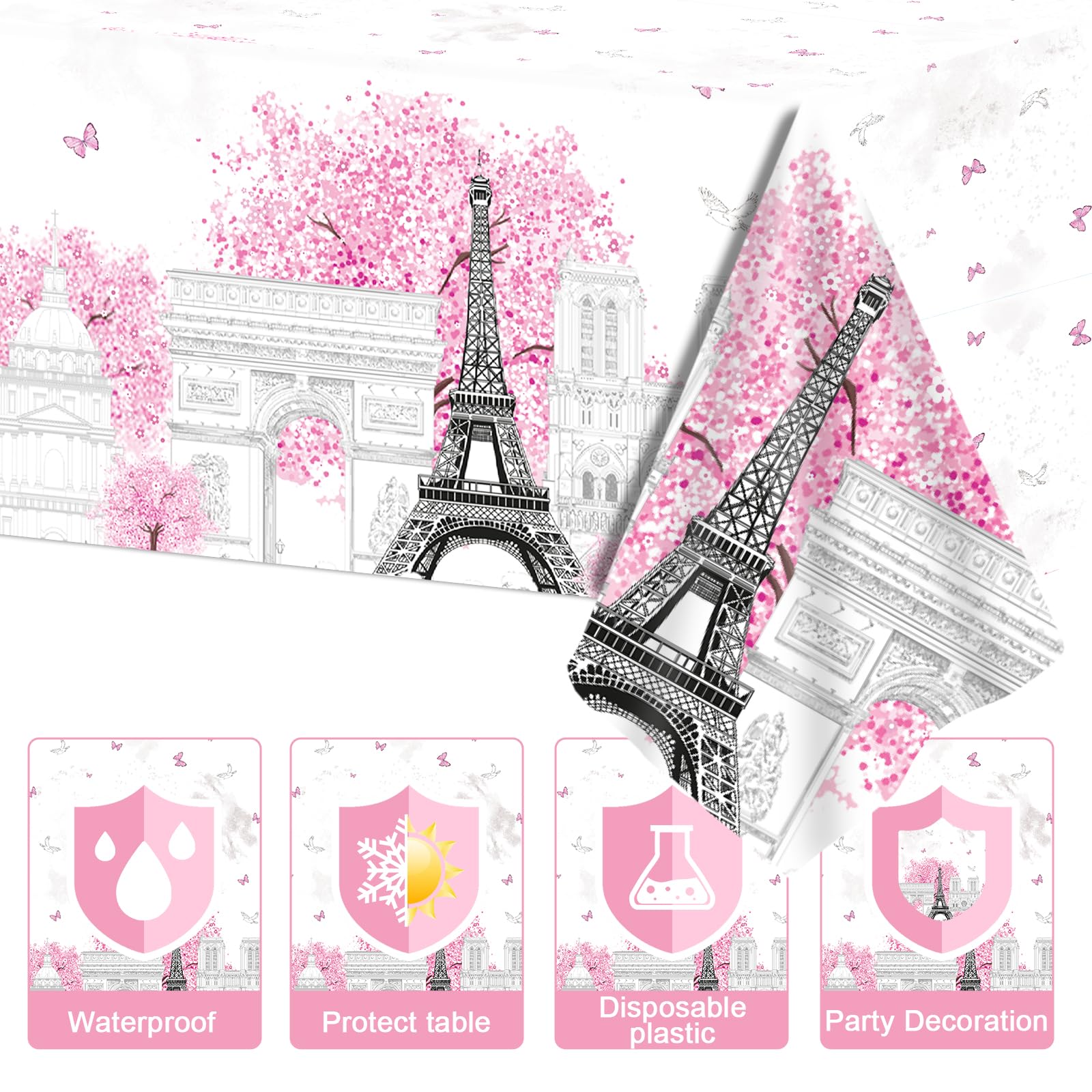 Zoiiwa Paris Eiffel Tower Place Setting, 41Pcs Pink, Disposable Tableware Set For Party Decorations