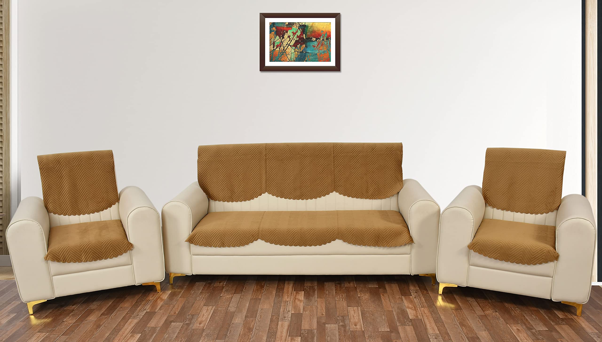 Yellow Weaves 5 Seater Quilted Sofa Cover And Chair Cover, Seat & Back Cover, Color - Brown, Velvet.