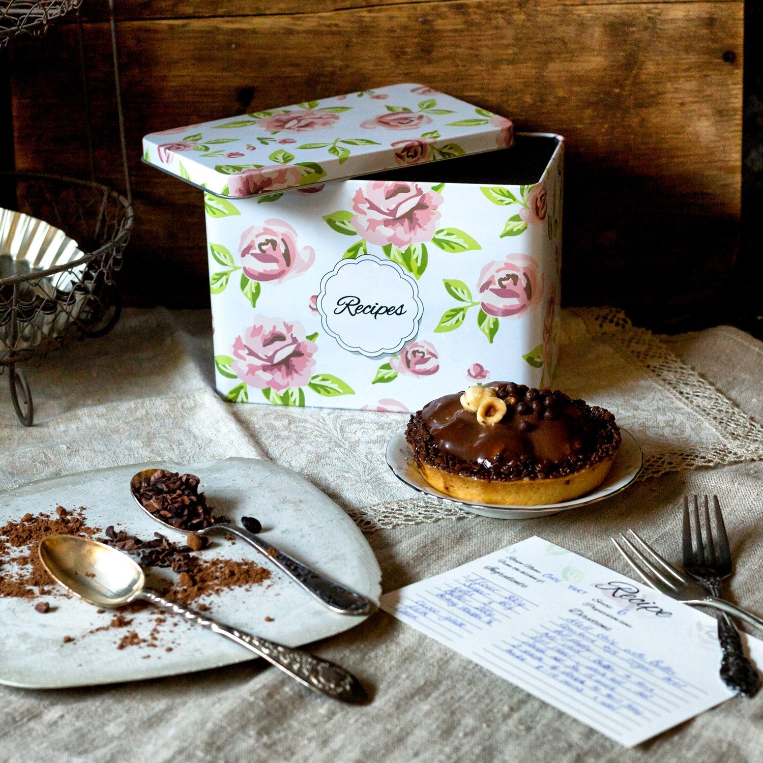 Kichenest Recipe Box Gift Set With 4X6 Recipe Cards And Dividers,Vintage Metal Recipe Card Holder Box