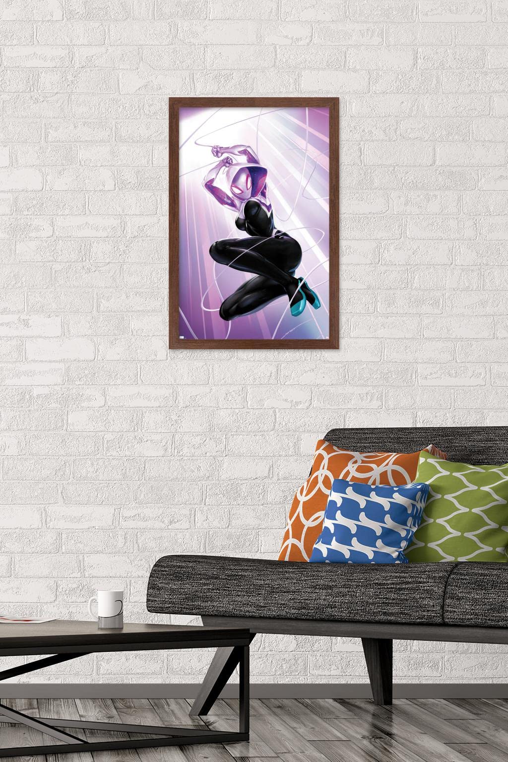 Trends International Marvel Comics - Ghost Spider - Ghost Spider #1 Wall Poster, 14.72'' X 22.37'', Mahogany Framed Version
