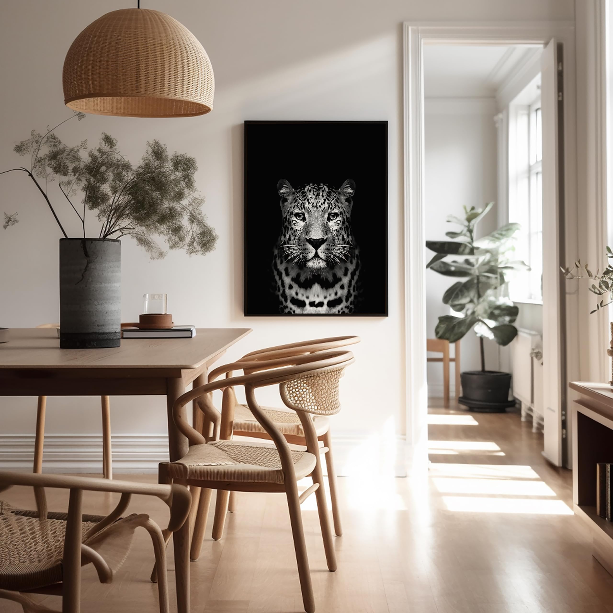 Poster Master Vintage Photograph Poster - Retro Animal Print - Leopard, Minimalist, Fierce, Black & White, Simple - 16x20 UNFRAM