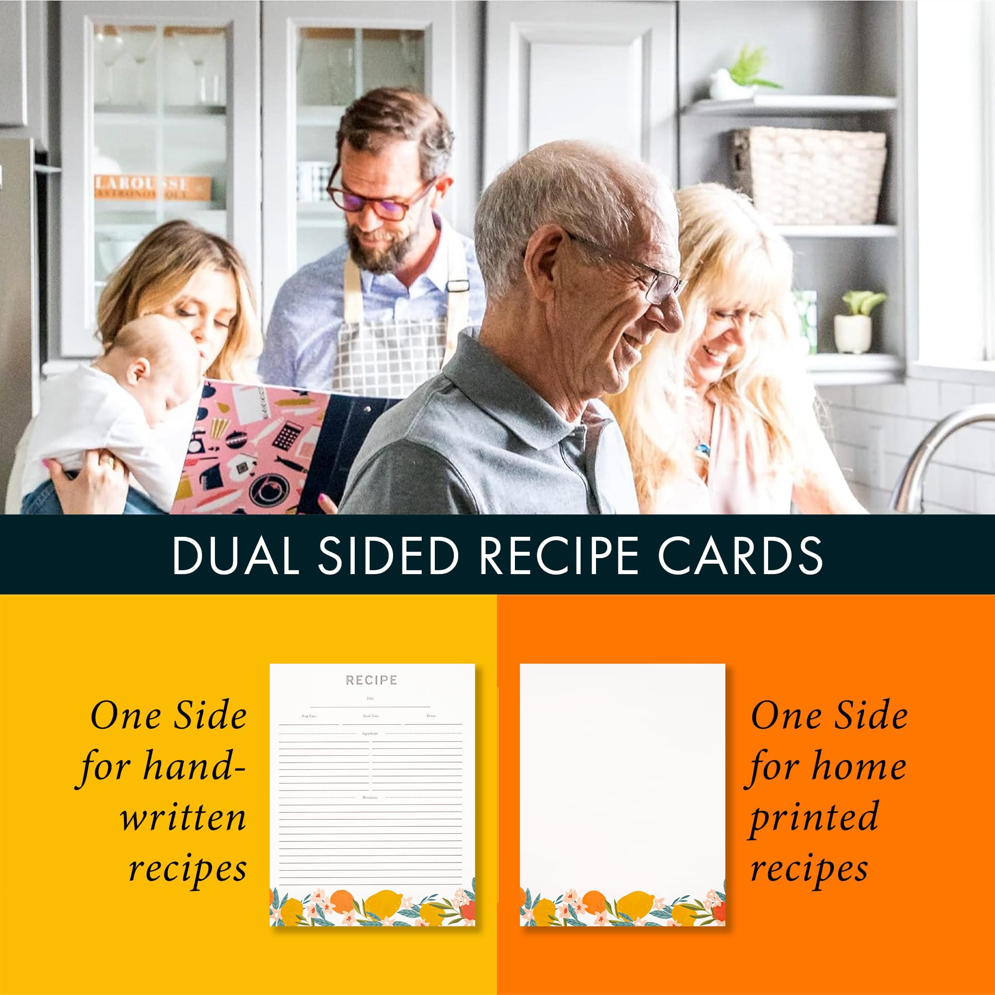 Jot & Mark 3 Ring Recipe Binder 8.5'' X 11'' | Full-Page With Clear Protective Sleeves And Color Printing Paper For Family Recip