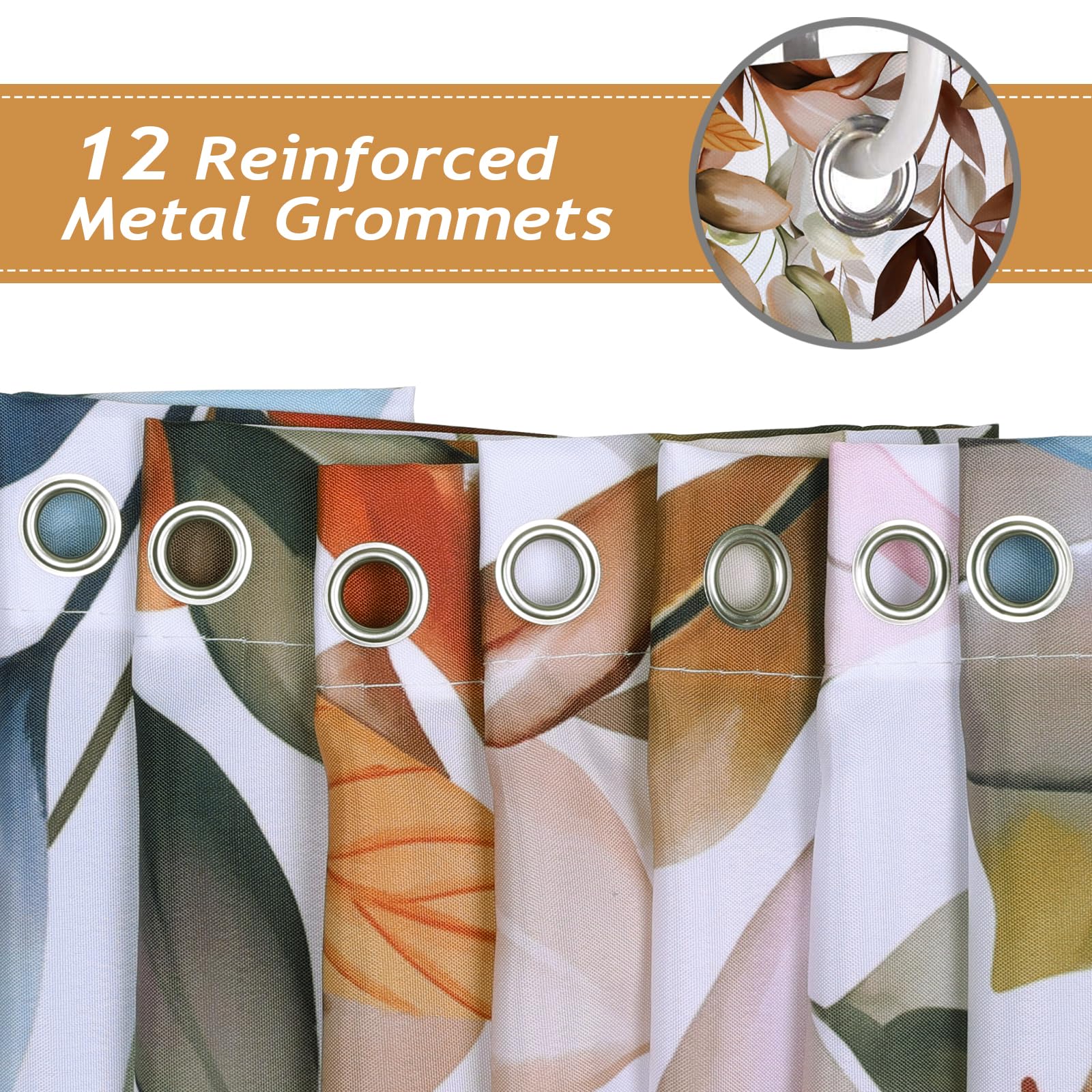 Bonhause Brown Eucalyptus Shower Curtain, Watercolor Plant Leaves Bathroom Curtain 72 X 72 Inch Polyester Fabric Waterproof Bath