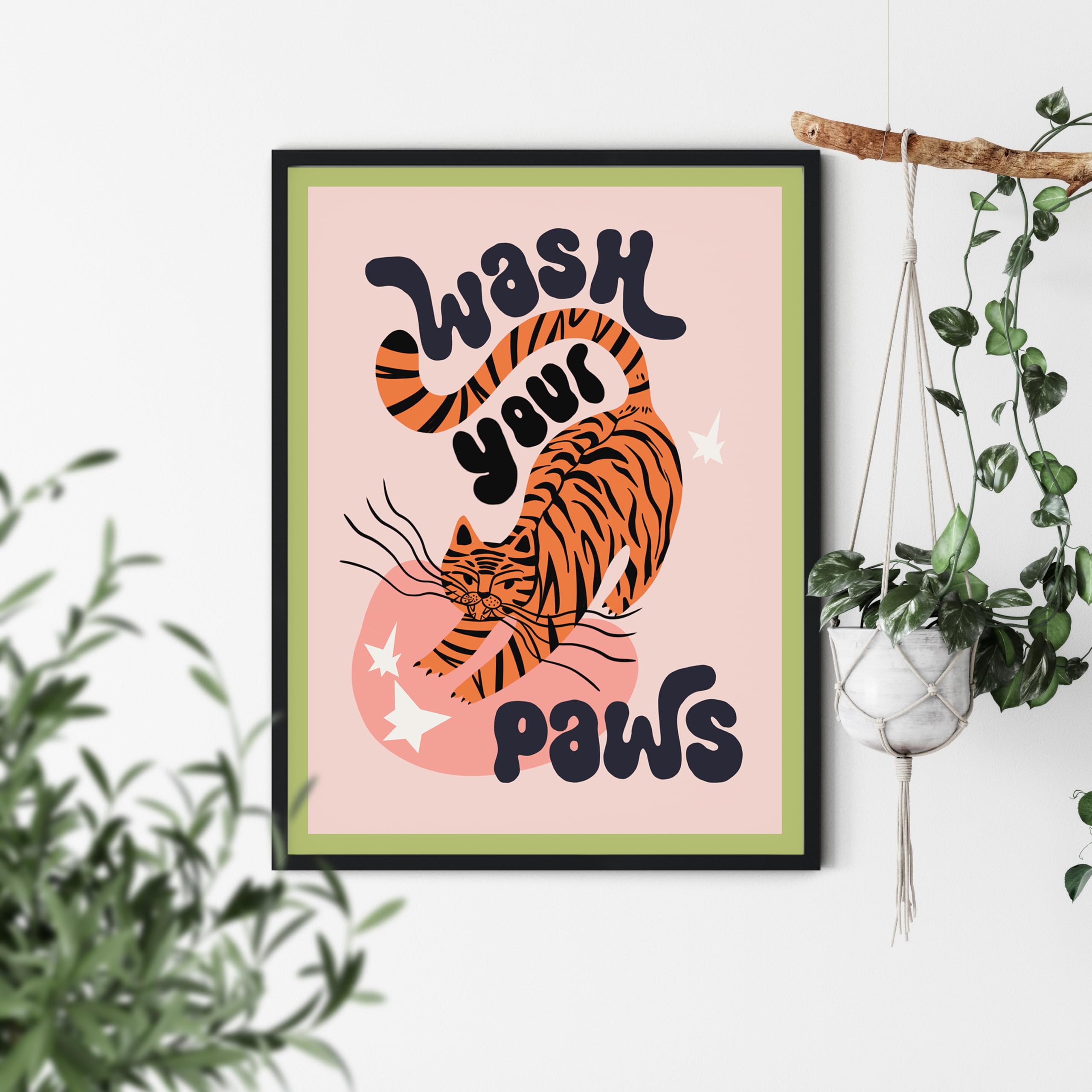 Twodays Funny Bathroom Decor, Funky Maximalist Toilet Wall Art, Tiger Wash Your Paws Posters, Large Eclectic Trendy Colourful An
