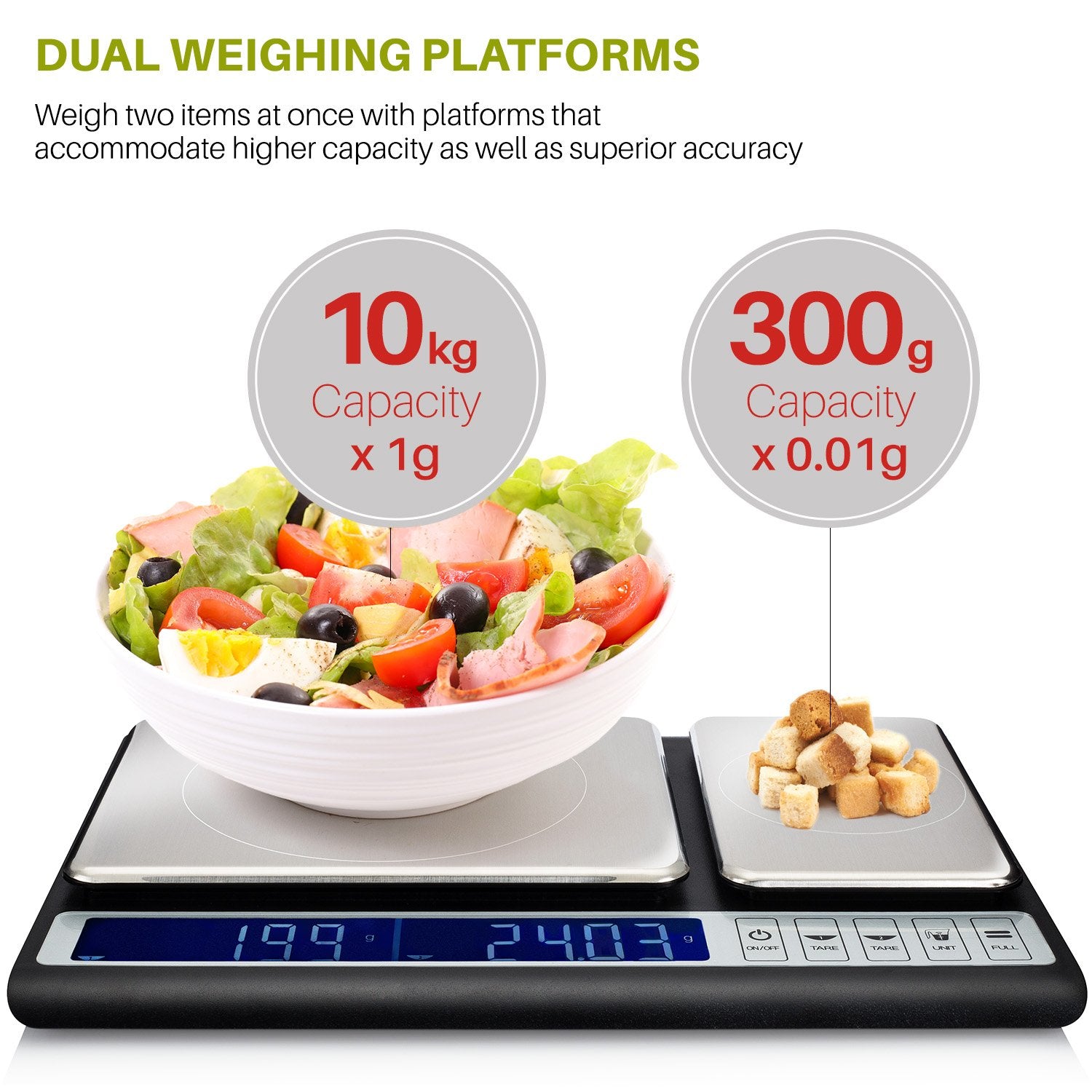 Smart Weigh Culinary Kitchen Scale 10 Kilograms X 0.01 Grams, Digital Food Scale With Dual Weight Platforms For Baking, Cooking,