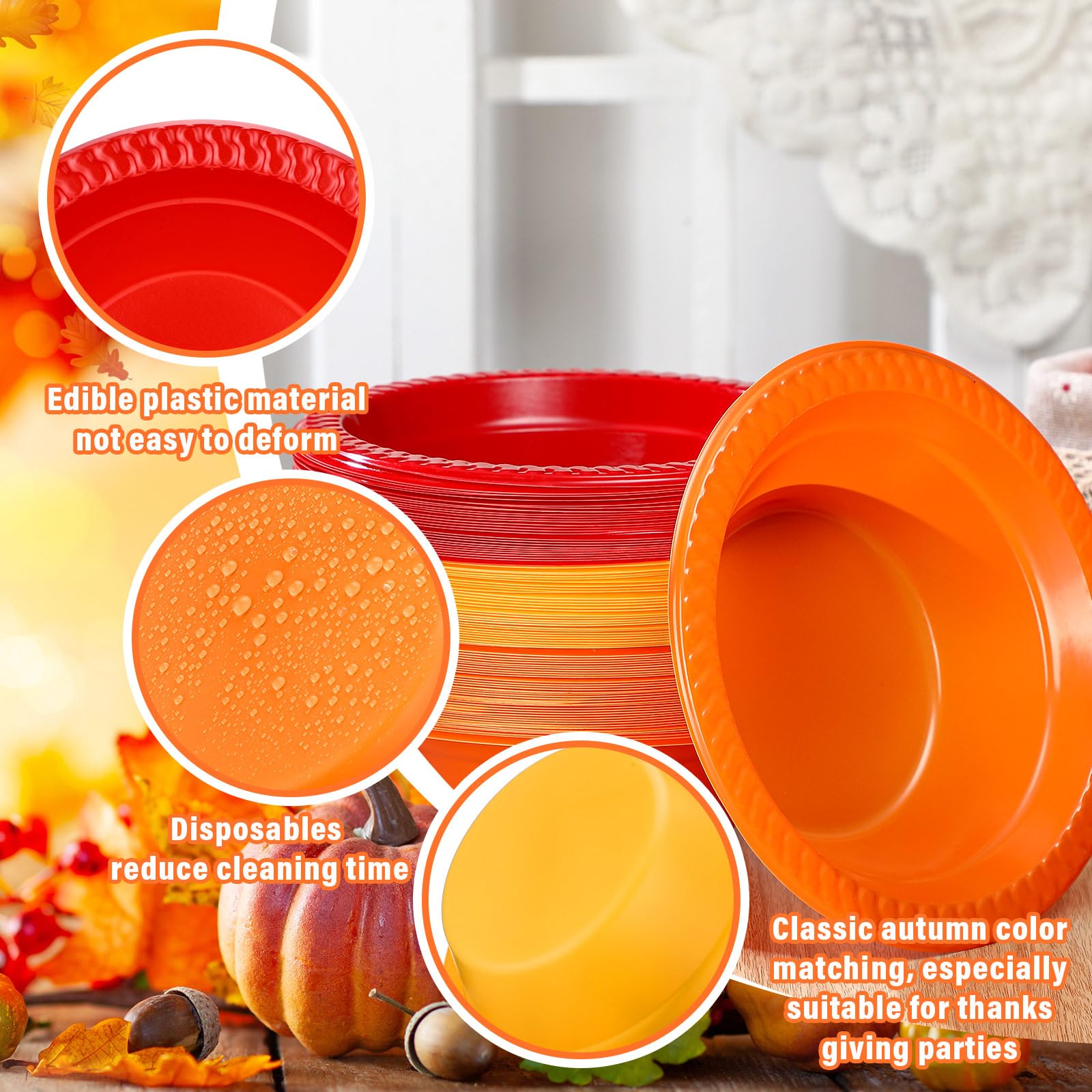 Layhit 100 Pcs Thanksgiving Plastic Bowls 12 oz Disposable Salad Yellow Red Orange Plastic Serving Autumn Party Supplies Candy S