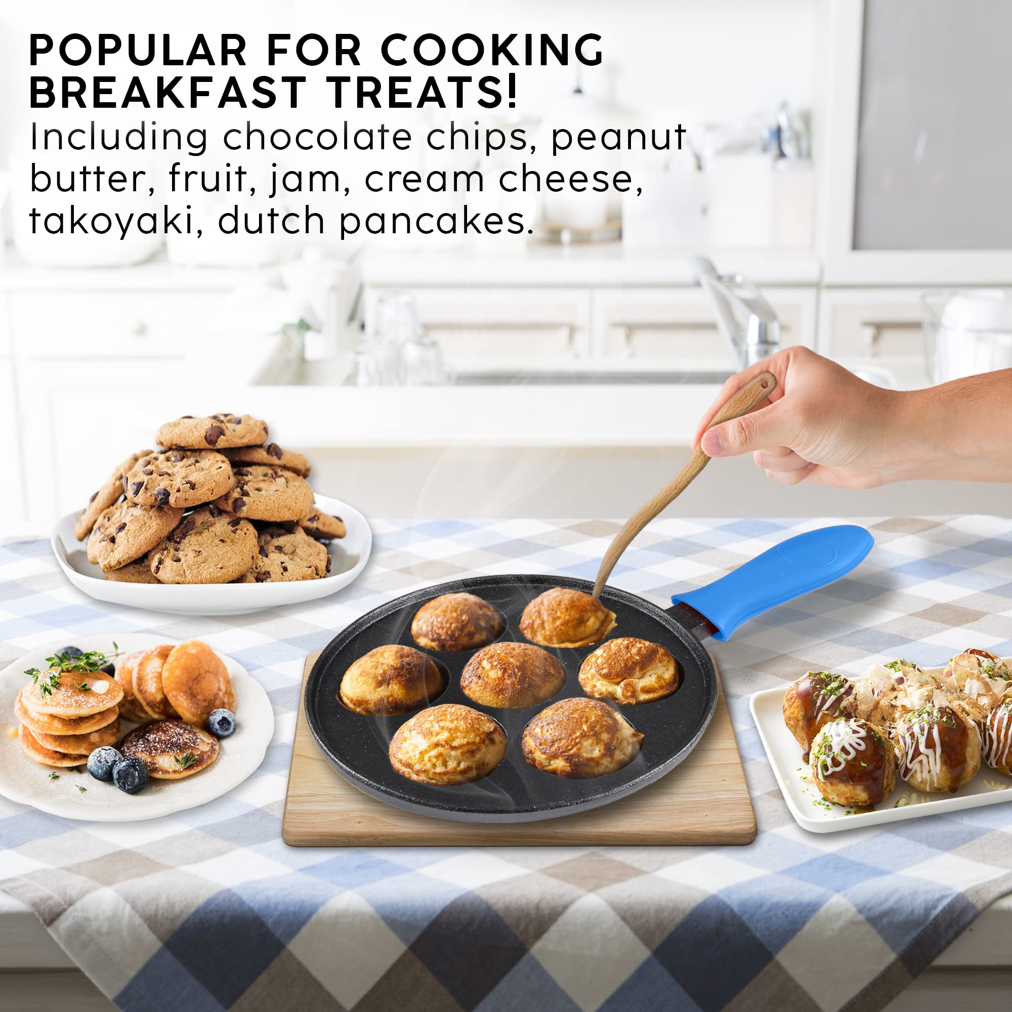 Upstreet Cast Iron Aebleskiver Pan/Ebelskiver Pan/Ideal For Mini Pancake Mold, Cake Pop Pan, And Takoyaki Maker For Danish Stuff