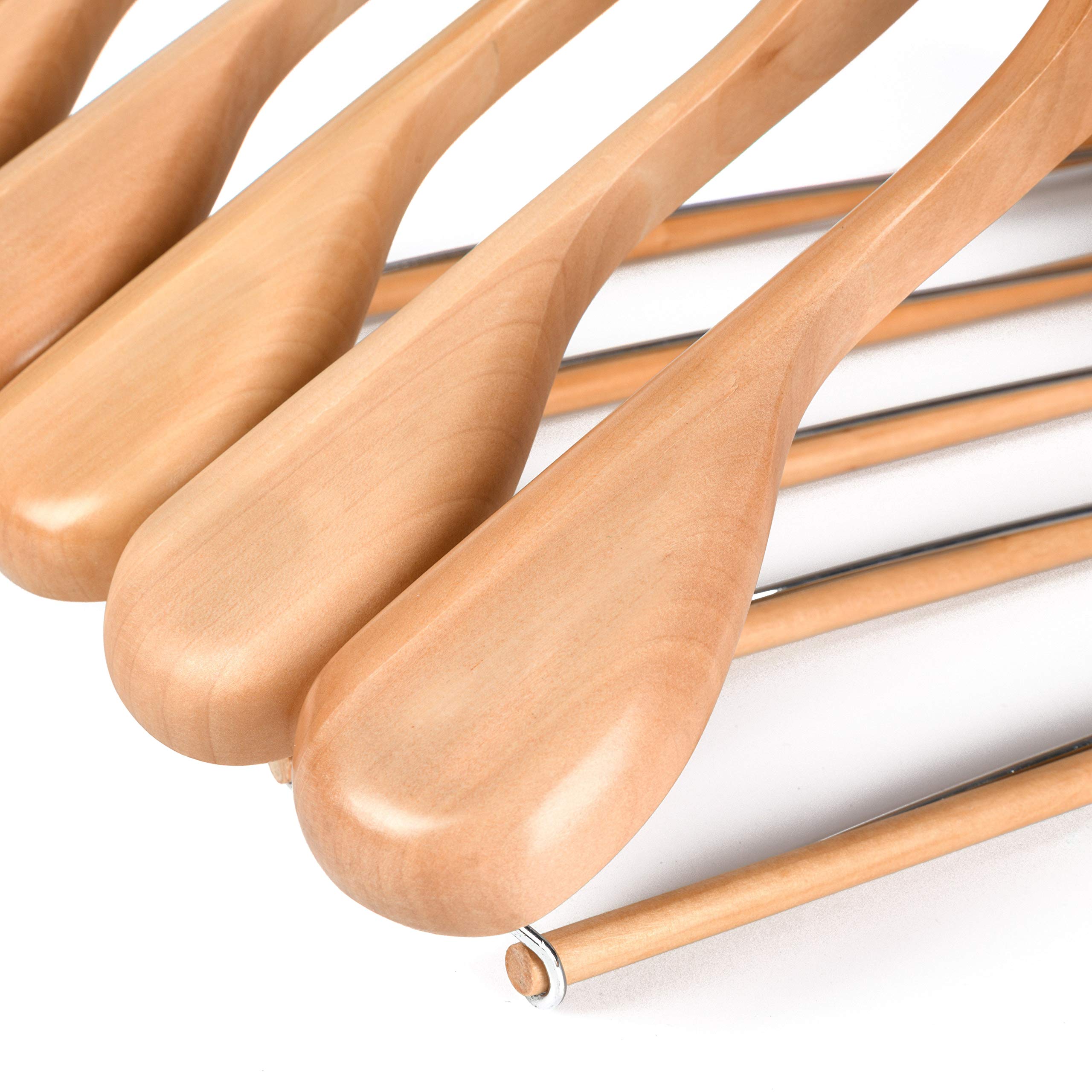 Luxury Wide Shoulder Wooden Hangers 2 Pack, With Locking Bar, Smooth Natural Finish Wood Suit Hanger Coat Hanger For Closet, Hol