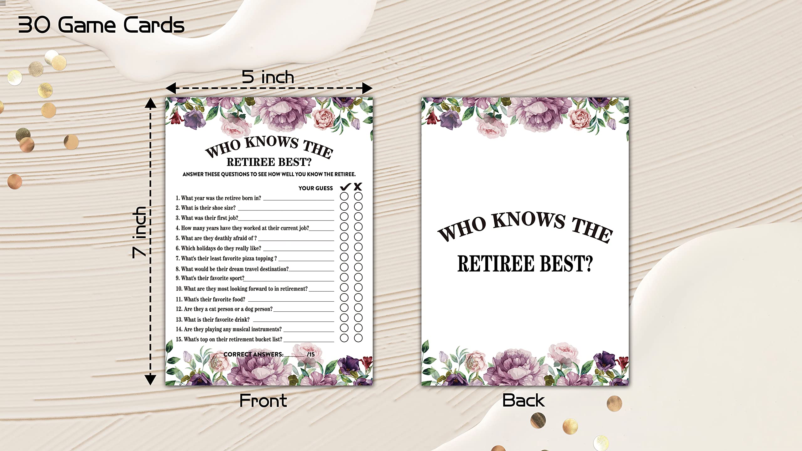 Retirement Party Games, Who Knows The Retiree Best Co-Worker Retirement Party Game Card, Purple Floral Retirement Party Ideas Ac