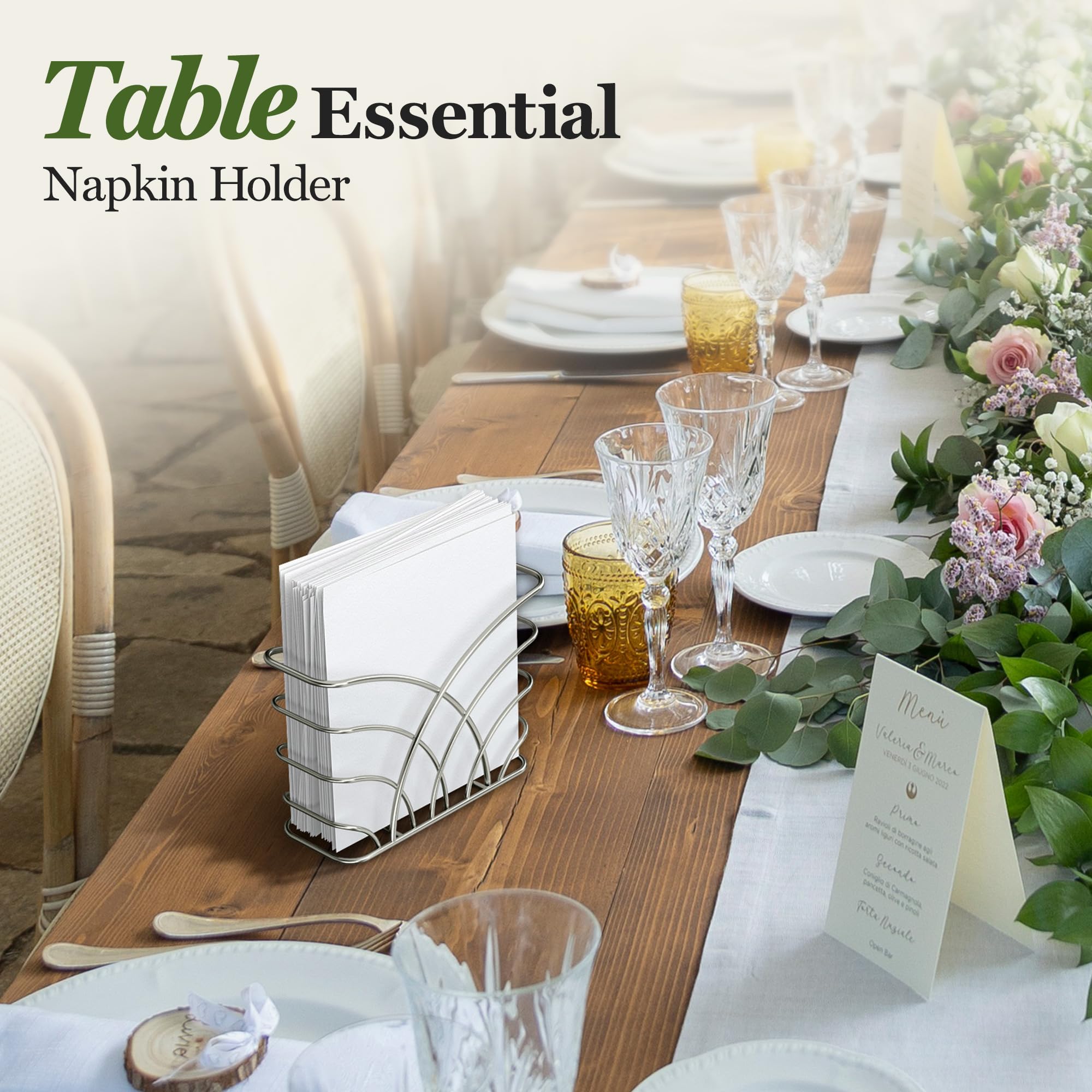 Levimetree Silver Napkin Holder For Table - Decorative Napkin Holders For Paper Napkins, Kitchen Napkin Holder With Upright Stor