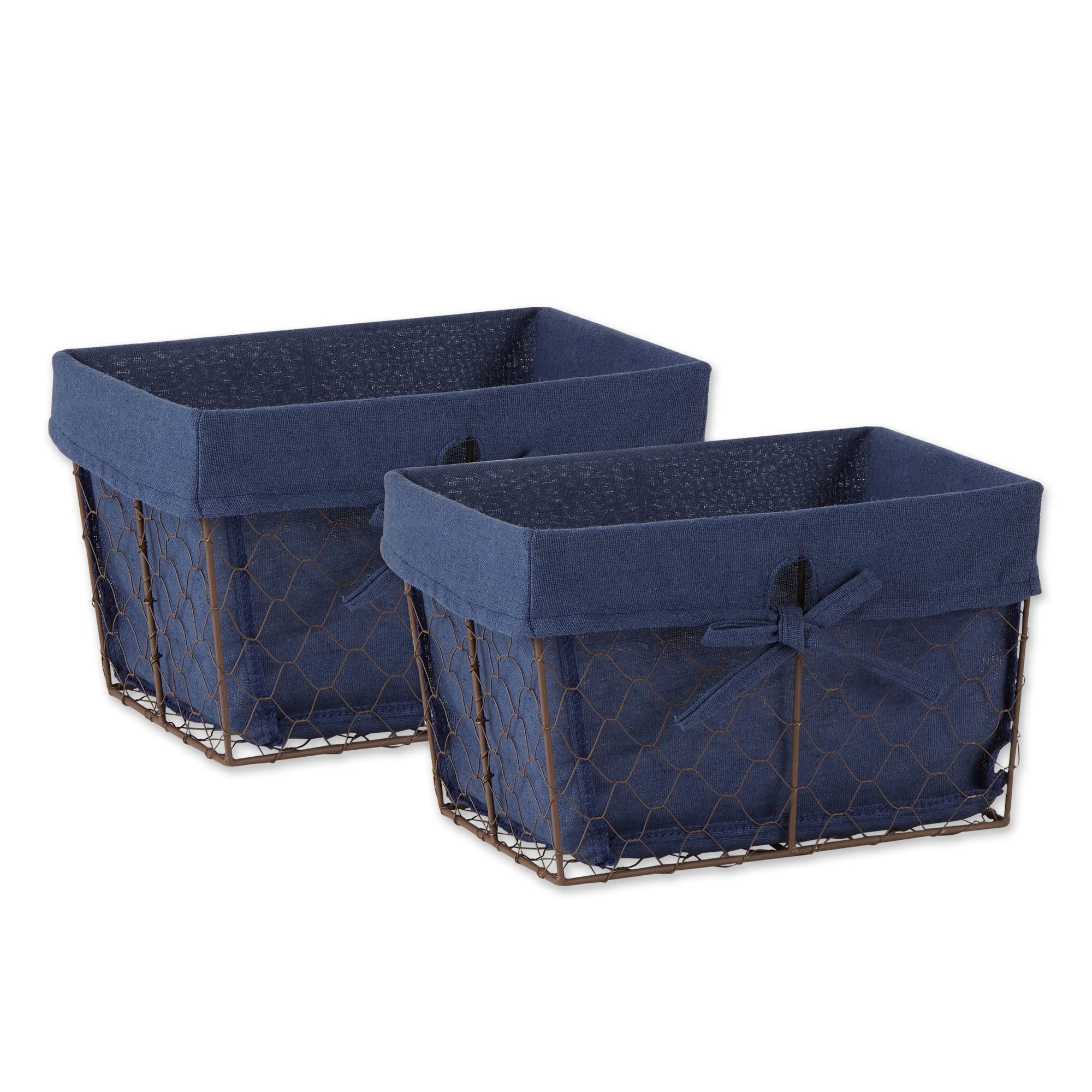 MEDIUM RUSTIC BRONZE CHICKEN WIRE FRENCH BLUE LINER BASKET SET/2