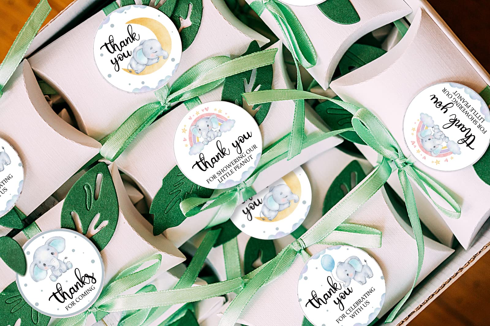 80 Pieces Cute Elephant Thank You Stickers, Baby Shower Birthday Party Decorate Watercolor Elephant Themed Party Gift Wrap Bag L