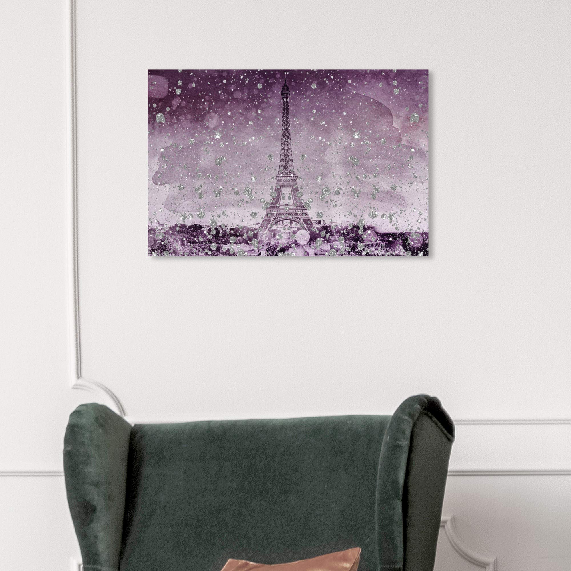 The Oliver Gal Artist Co. Oliver Gal 'Eiffel Glitter Plum' Cities Wall Art Print Premium Canvas, 24'' X 16'' Purple