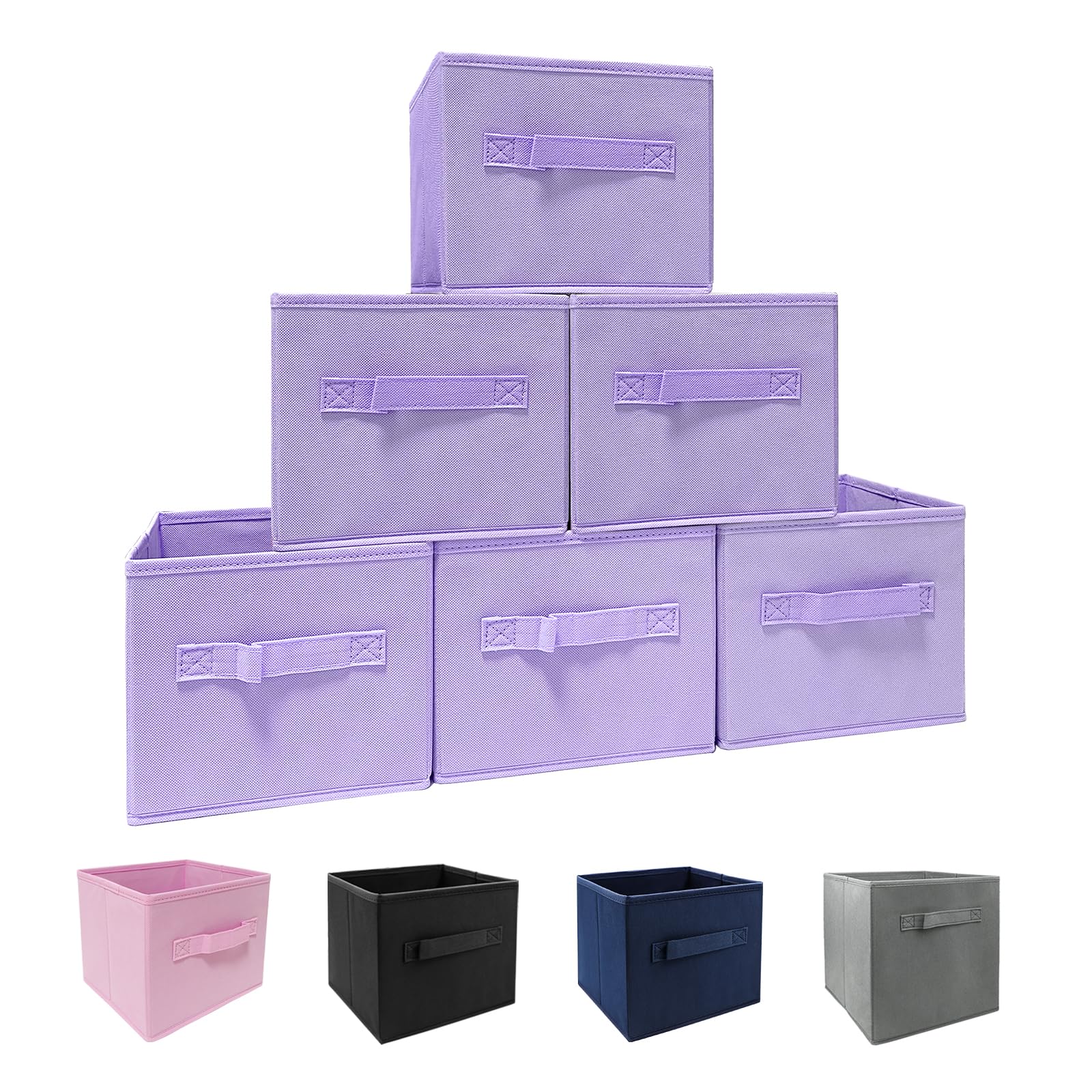Ebigic Purple Storage Bins [6 Pack] 9.0''X7.5''X7.5'',Mini Storage Box Fabirc Foldable Closet Toy Organizer Collapsible Cloth