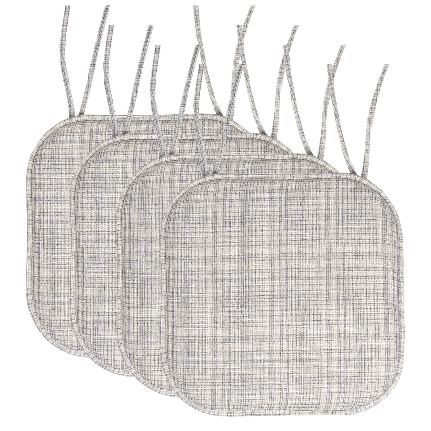 Sweet Home Collection Chair Cushion Memory Foam Pads With Ties Honeycomb Pattern Slip Non Skid Rubber Back Rounded Square 16 X 1