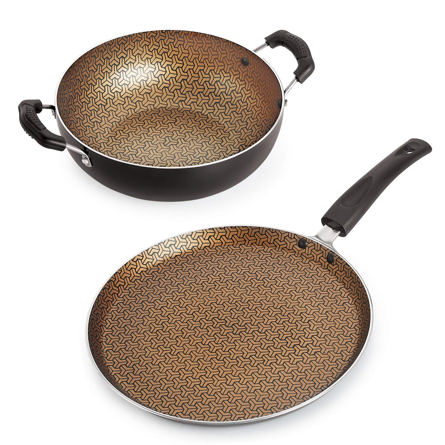 Nirlon Majesty Non Stick Cookware Pots & Pan Flat Dosa Tawa & Kadhai Combo Set