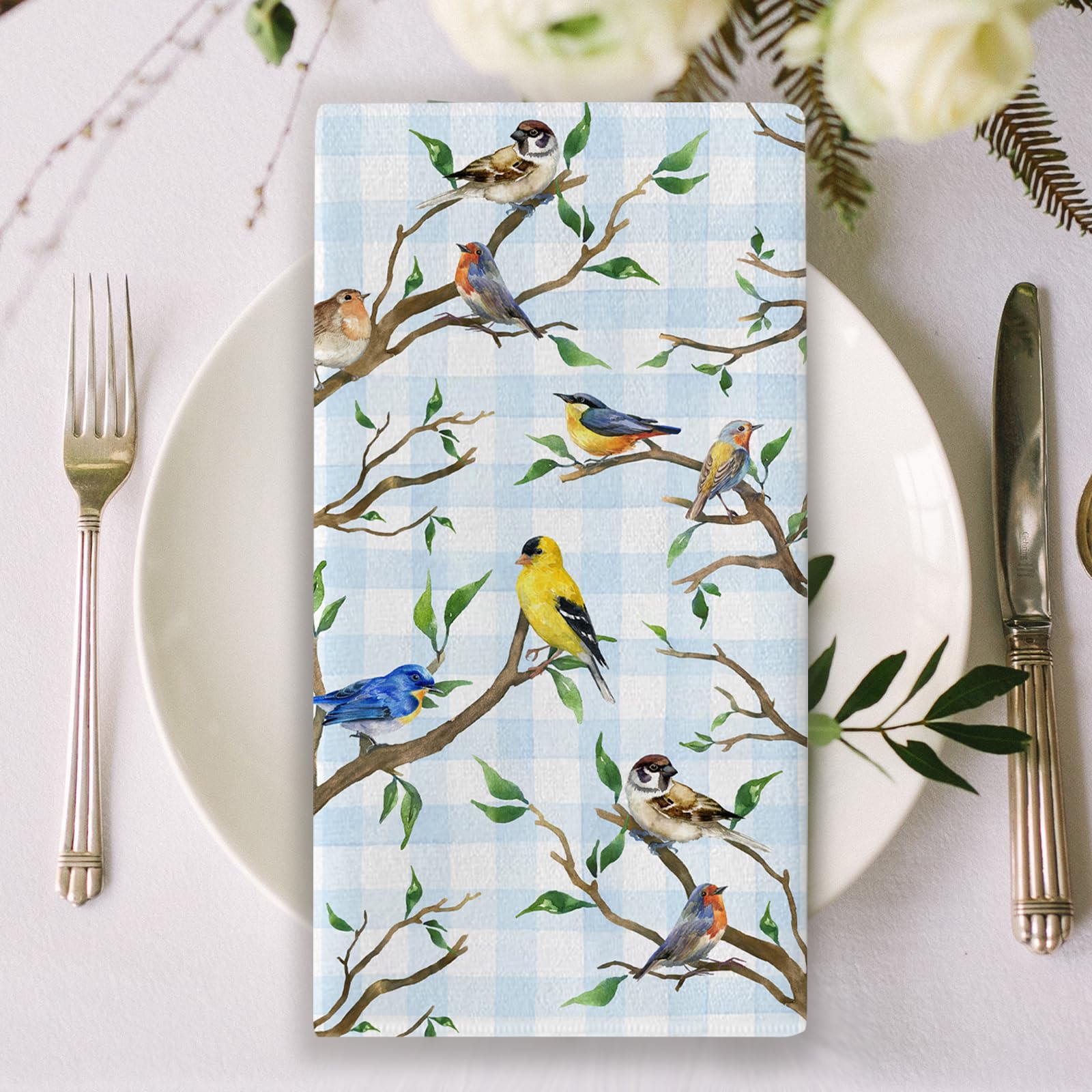 Seliem Home Sweet Home Birds Kitchen Dish Towels Set Of 2, Spring Summer Bluebird Chickadee Hand Towels Drying Baking Cooking Cl