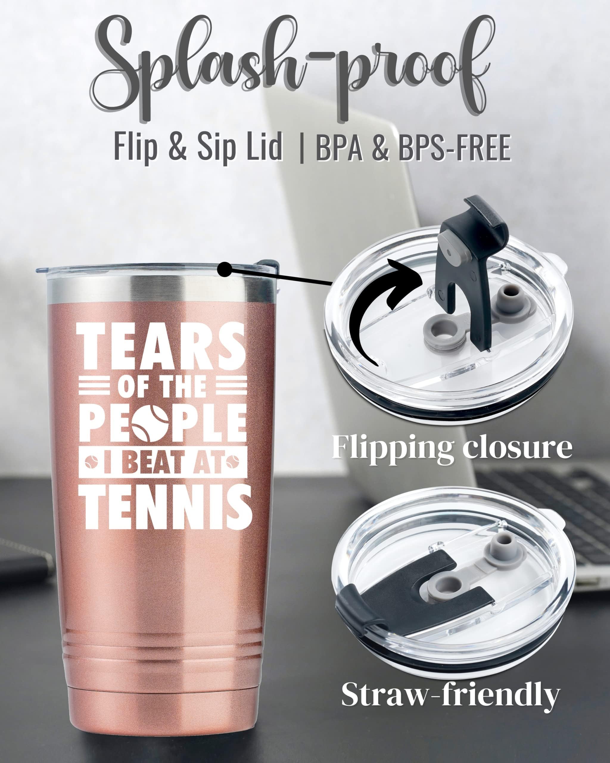 Onebttl Tennis Gifts for TWomen  Tennis Lovers  Tennis Themed 20 oz Stainless Steel Tumbler  Fuuny Gifts for Tennis Players  Tennis Coach  Women - Tears of The People I Beat At Tennis