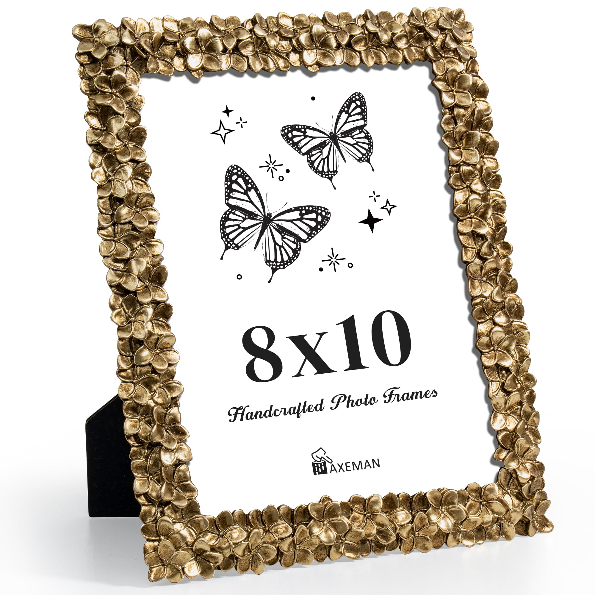 Axeman 8x10 Vintage Picture Frame, Flower Textured Hand-Crafted Resin Photo Frame with HD-Tempered Glass for Tabletop & Wall Dis