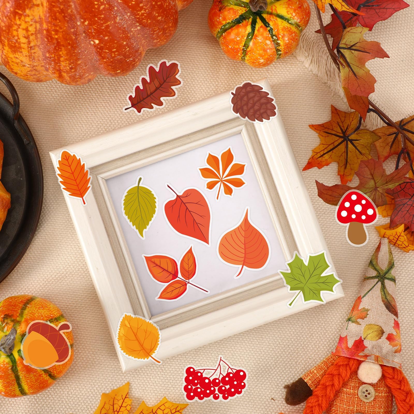 MARFOREVER 50 PCS Thanksgiving Day Gel Window Clings Stickers Reusable Fall Leaves Thick Gel Clings Decals for Autumn Kids Toddl
