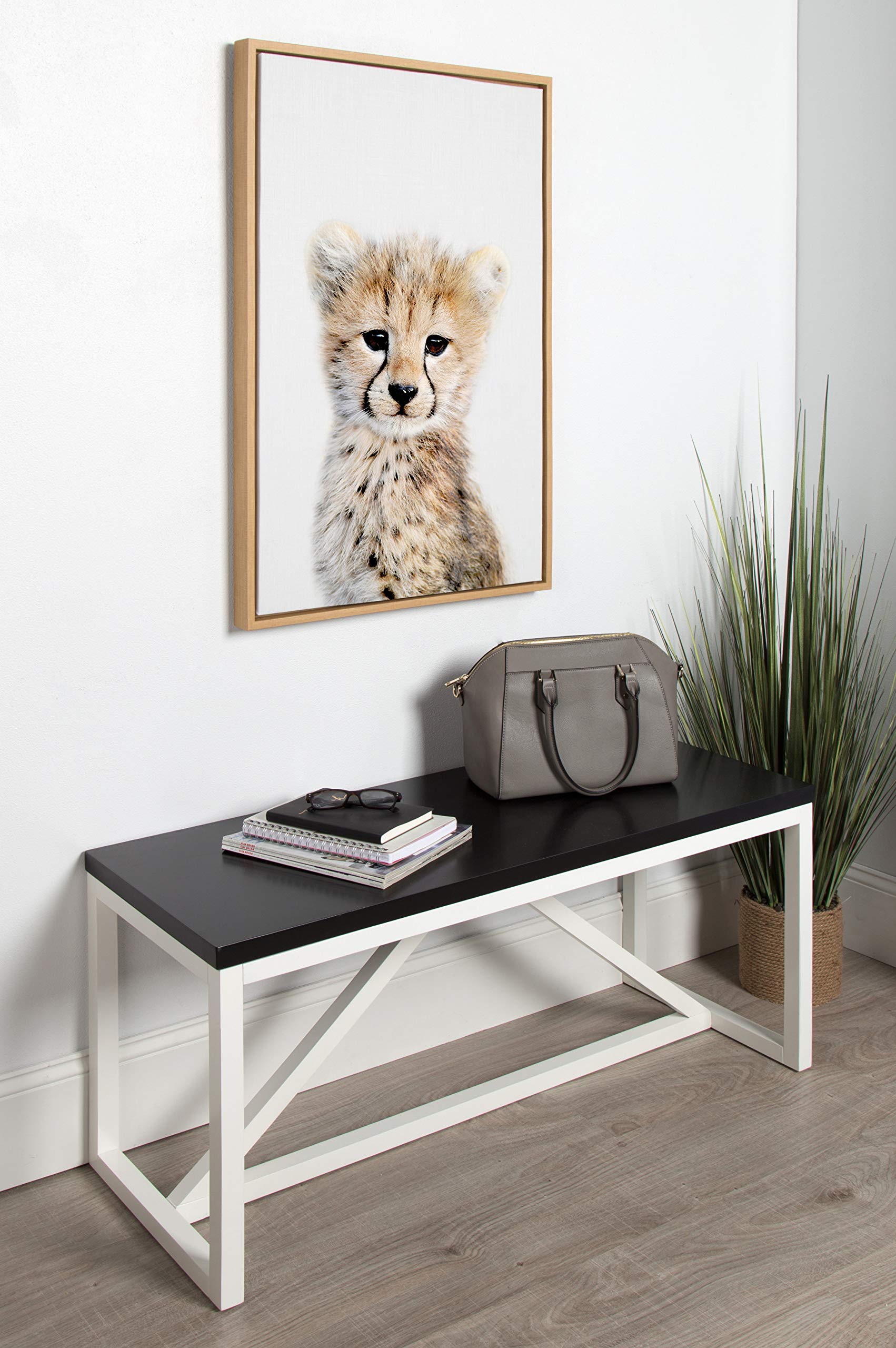 Kate And Laurel Sylvie Baby Cheetah Animal Print Portrait Framed Canvas Wall Art By Amy Peterson, 23X33 Natural