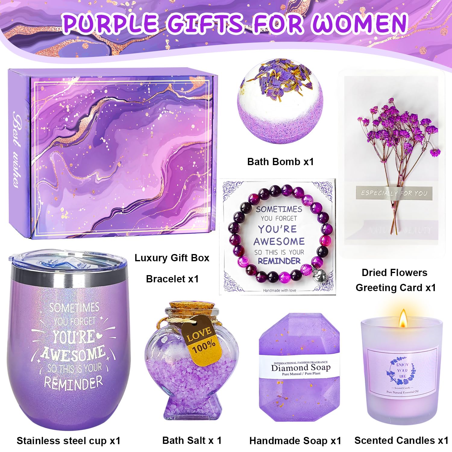 Gifts for Women Mom Wife Girlfriend Sister Her, Happy Birthday Gifts Basket for Women, Relaxing Spa Gift Basket Set, Christmas,