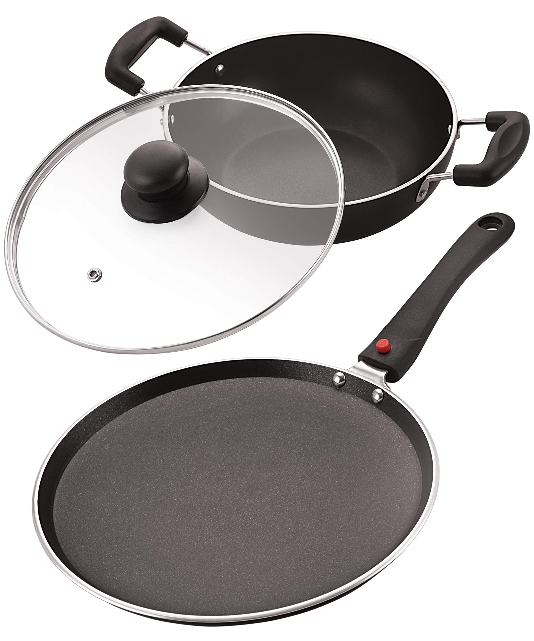 Celebrino Pots & Pan Set | HeatResistant Strong Handle | Heavy Guage 4Mm Thickness Aluminum Cookware For Induction/Electric/Cer