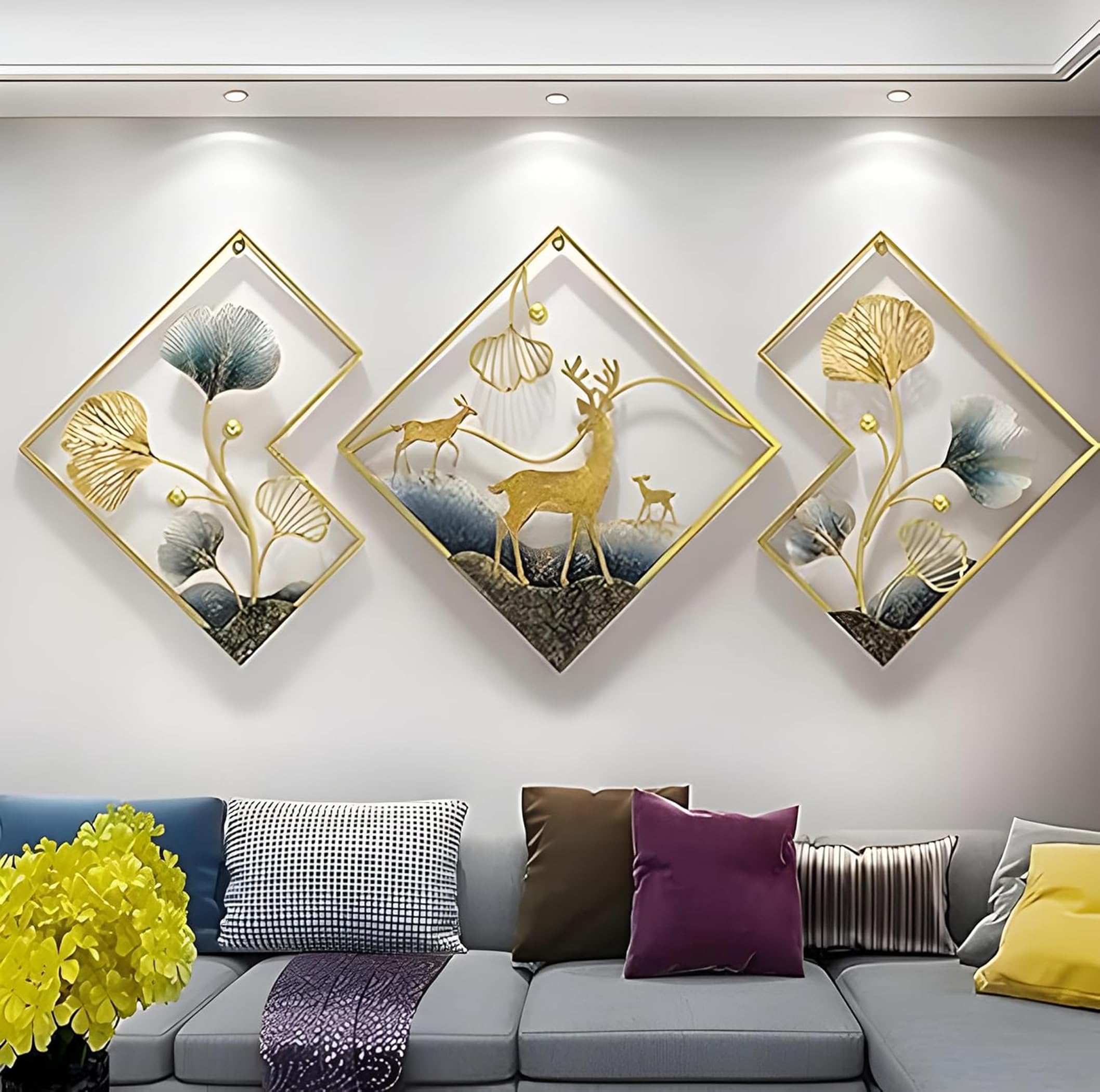 KT Decor Elegantly Crafted Metal Deer Wall Art Featuring Multicolored Abstract Figures, Perfect for Home Decoration in the Livin
