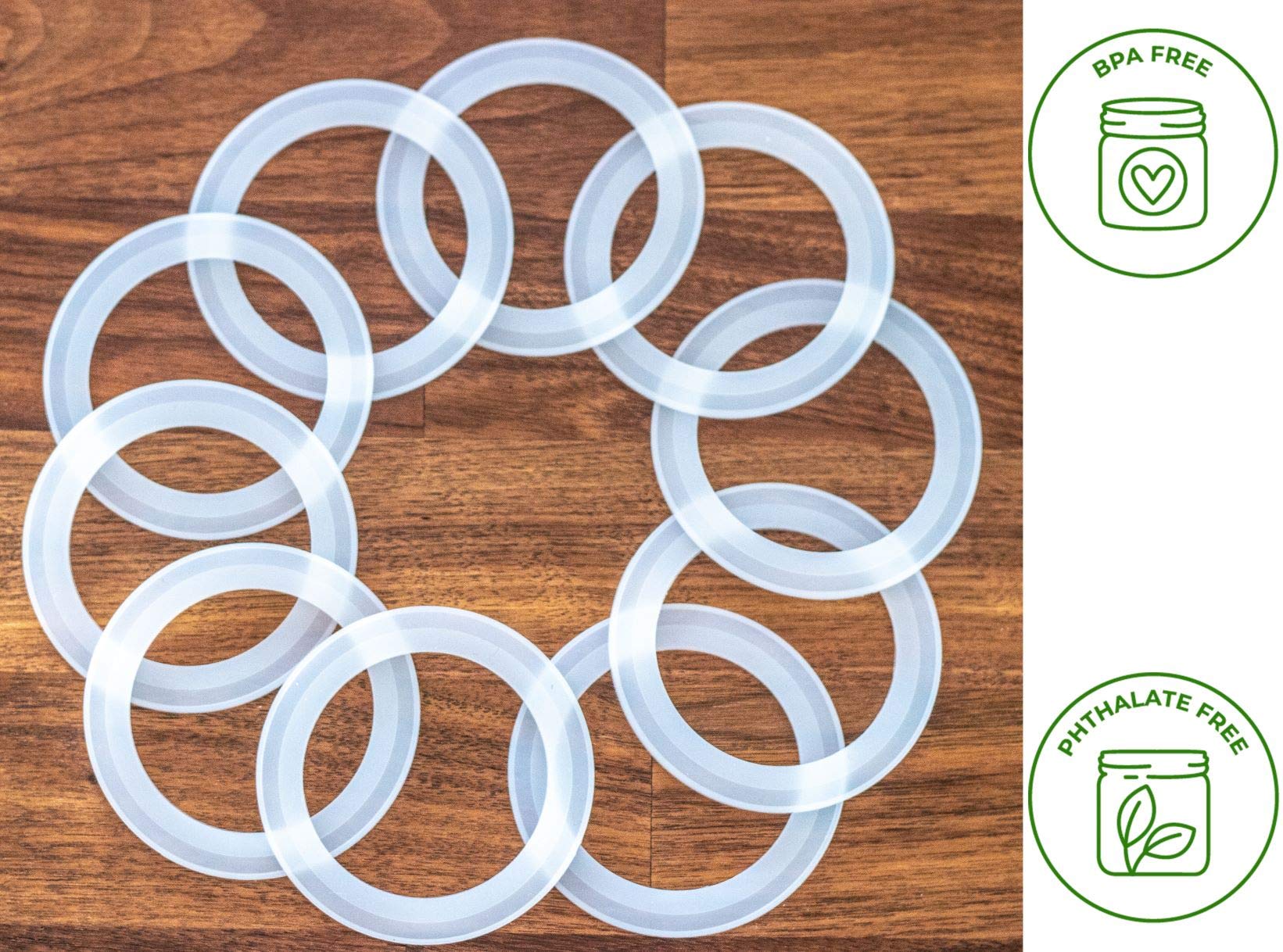 Mason Jar Lifestyle Platinum Silicone Sealing Gaskets - 10 Pcs Reusable Leak Proof Replacement for Regular Mouth Mason Jar Lids, White/Clear