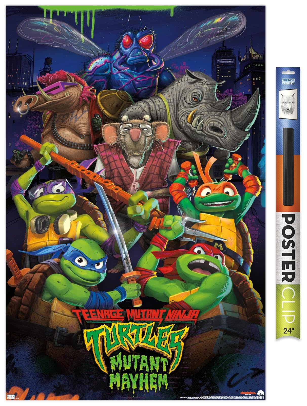 Trends International Teenage Mutant Ninja Turtles: Mutant Mayhem - Group Wall Poster, 22.37'' X 34.00'', Poster & Clip Bundle