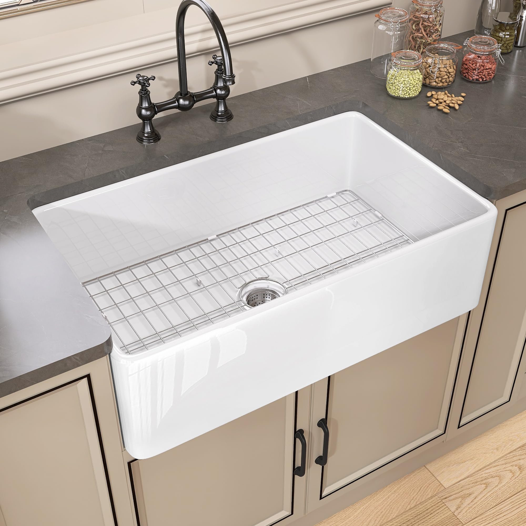 ZUAGCO Farmhouse Sink 30 inch Fireclay Farm Sink Undermount Kitchen Sink Single Bowl Apron Front Sink Big Capacity Deep Modern W