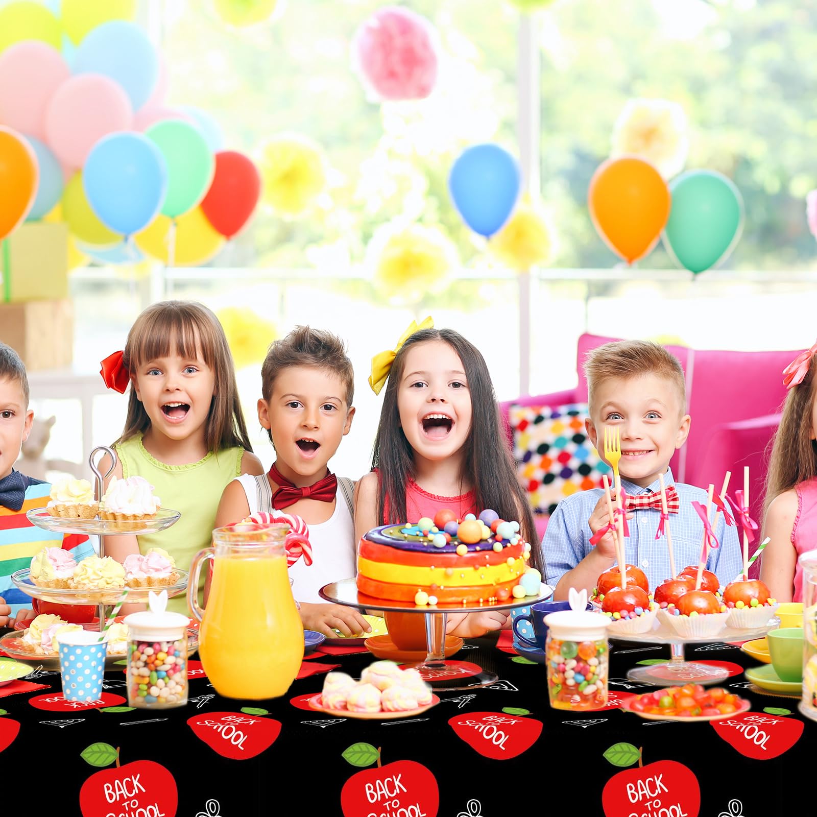 Whaline 3Pcs Welcome Back To School Party Tablecloth 54X108 Inch Waterproof Table Cover Red Apples Pencils Books Plastic Table C
