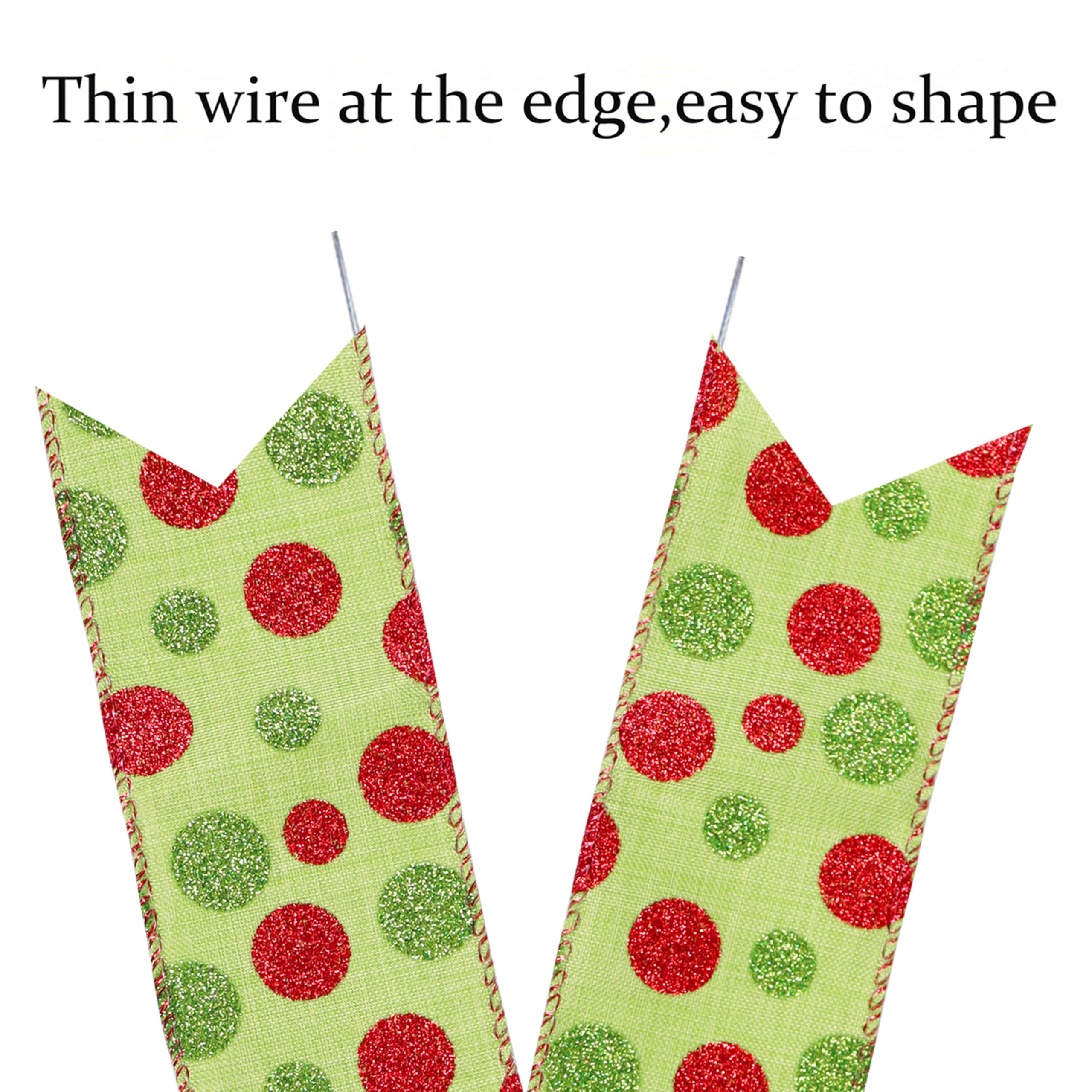 10 Pack Red Green Bows Christmas Tree Decorations,9   x13    Large Wreath Bow with Glitter Red Green Dot for Xmas Home Fence Sta