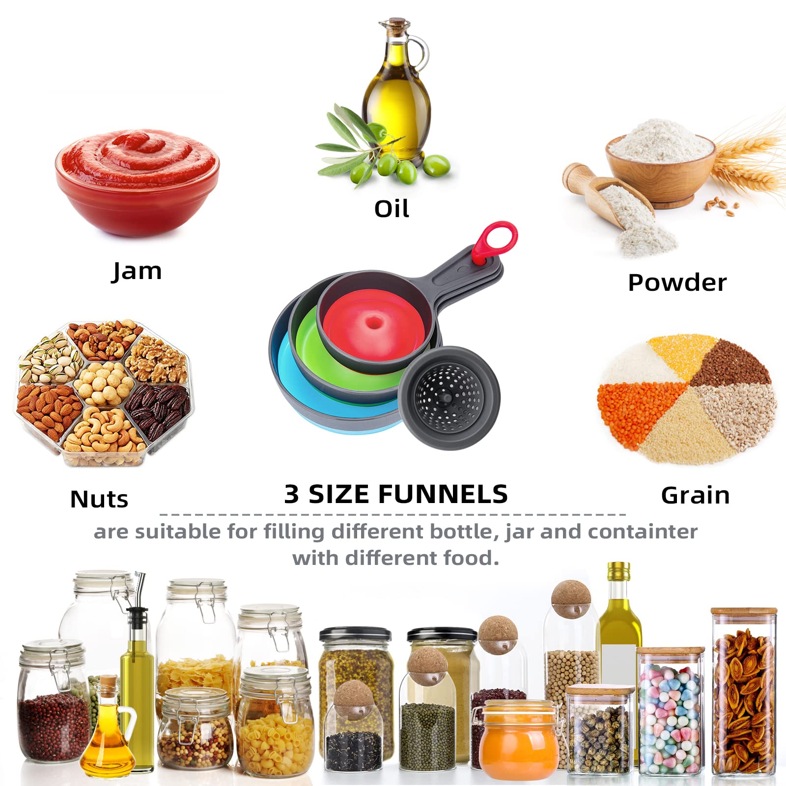 Funnel With Strainer For Kitchen Use, Dokpod Funnels For Filling Bottles, Wide Mouth Canning Funnel, Funnel With Filter, Collaps