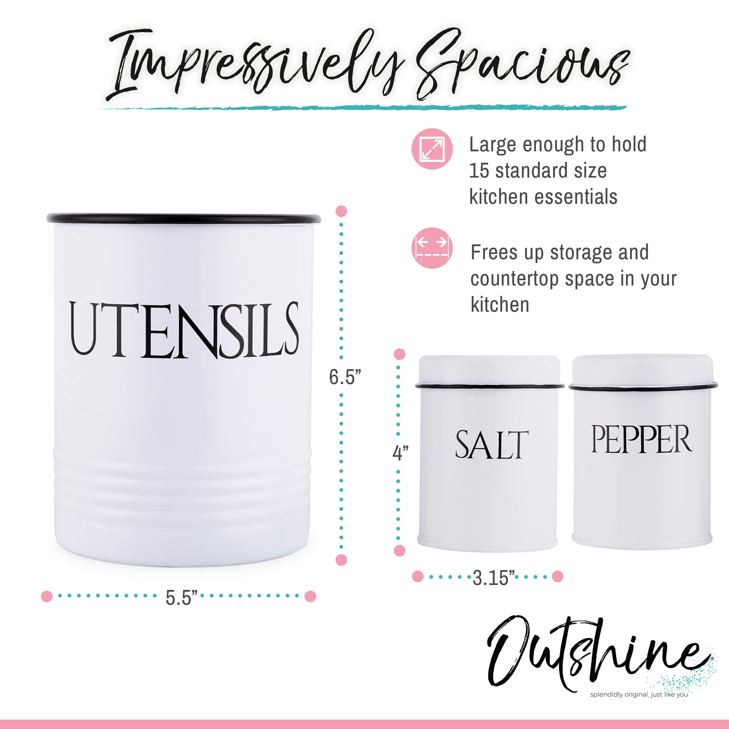 Outshine Large Cooking Utensil Holder For Kitchen Counter | White Kitchen Utensil Holder For Countertop | Farmhouse Kitchen Deco