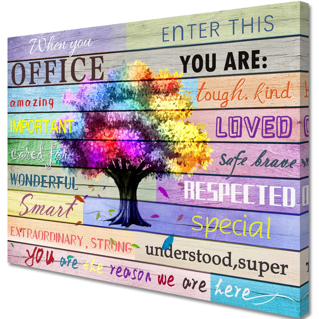 Inspirational Wall Art Office Motto Decor Quotes Colorful Tree Signs Pictures Wonderful Linen Painting Motivational Wall Decals