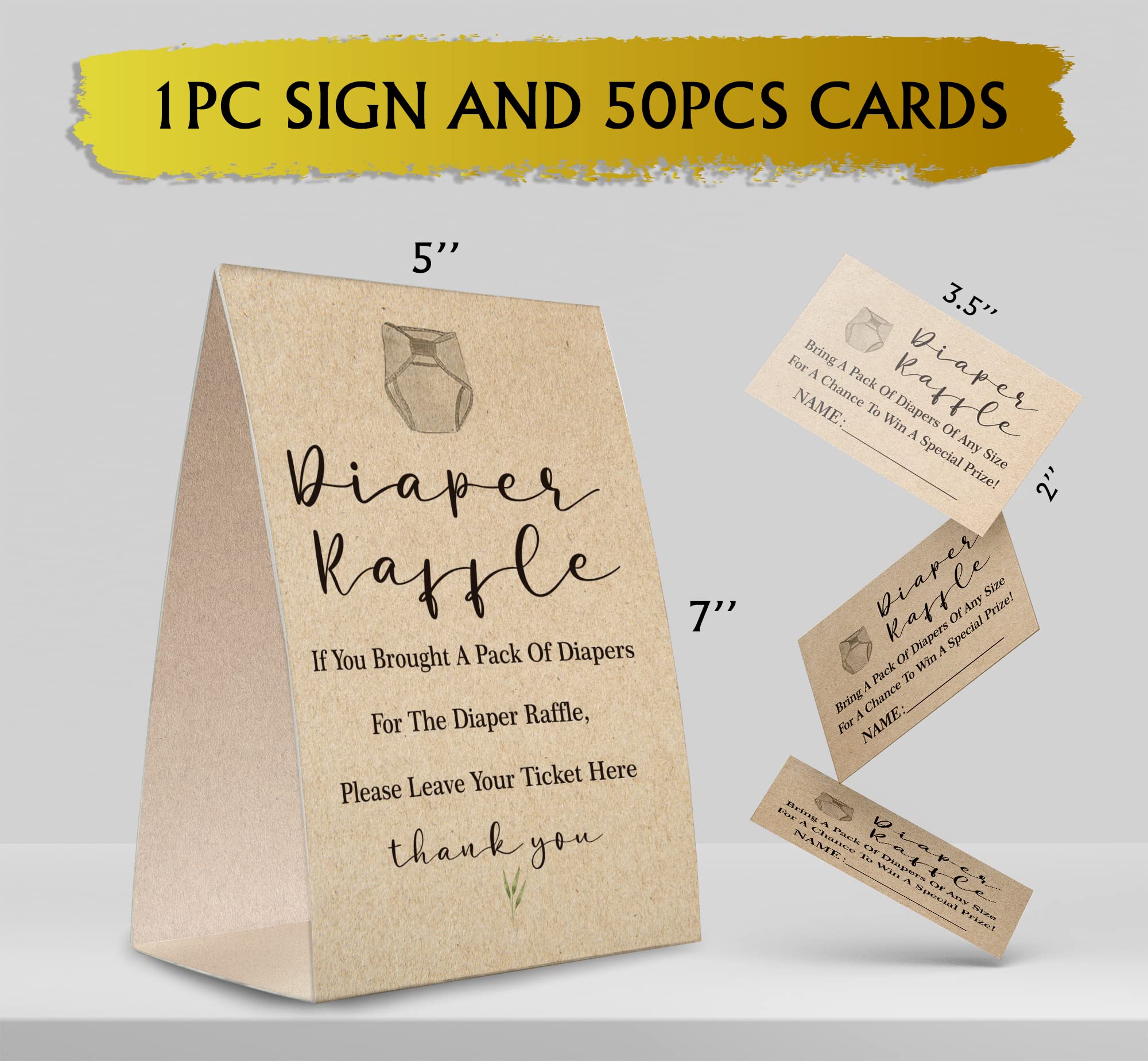 Tesedupoole Kraft Paper Diaper Raffle Sign,Diaper Raffle Baby Shower Game Kit (1 Standing Sign + 50 Guessing Cards),Baby Showers