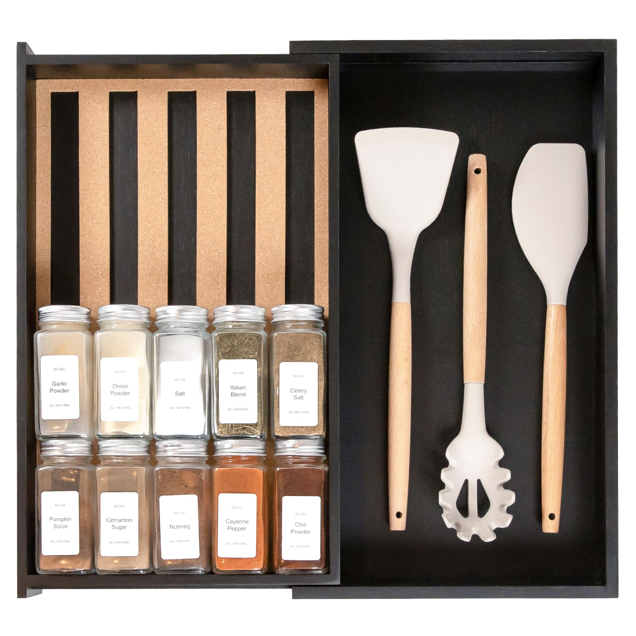 Kitchenedge Spice Drawer Organizer With Expandable Storage. Holds Up To 15 Spice Jars (Not Included), Non-Slip Feet, Kitchen Acc
