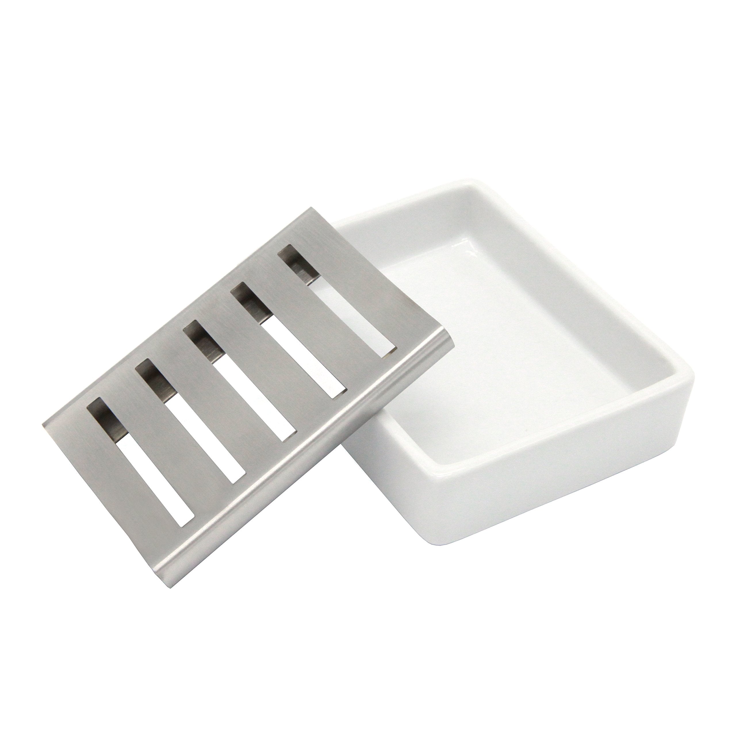 Ceramic Soap Dish Stainless Steel Soap Holder for Bathroom and Shower Double Layer Draining Soap Box
