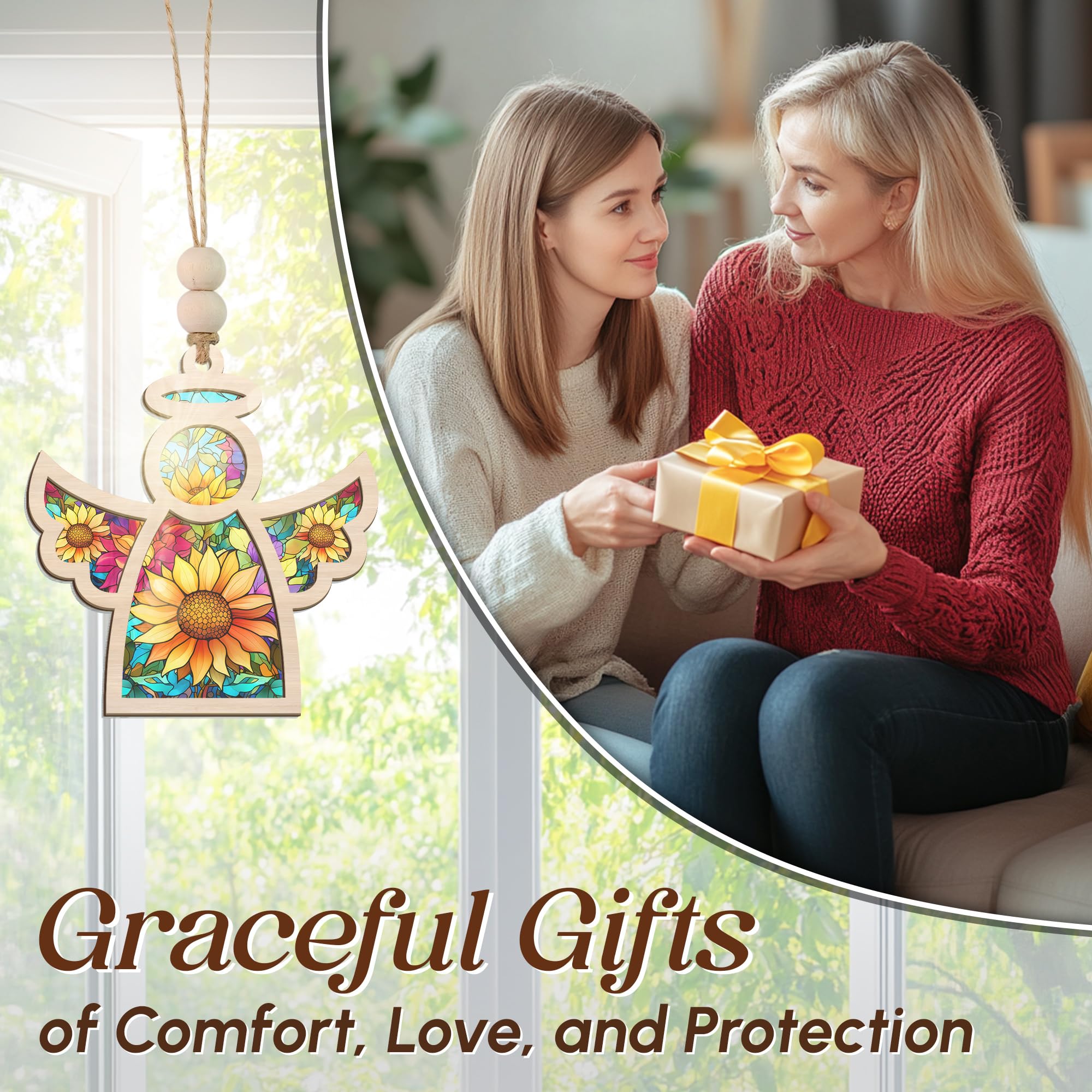 AXIARA Angel Ornaments for Christmas Tree - Guardian Angel Suncatcher with Card for Tree Decorations - Sympathy Gifts for Loss o