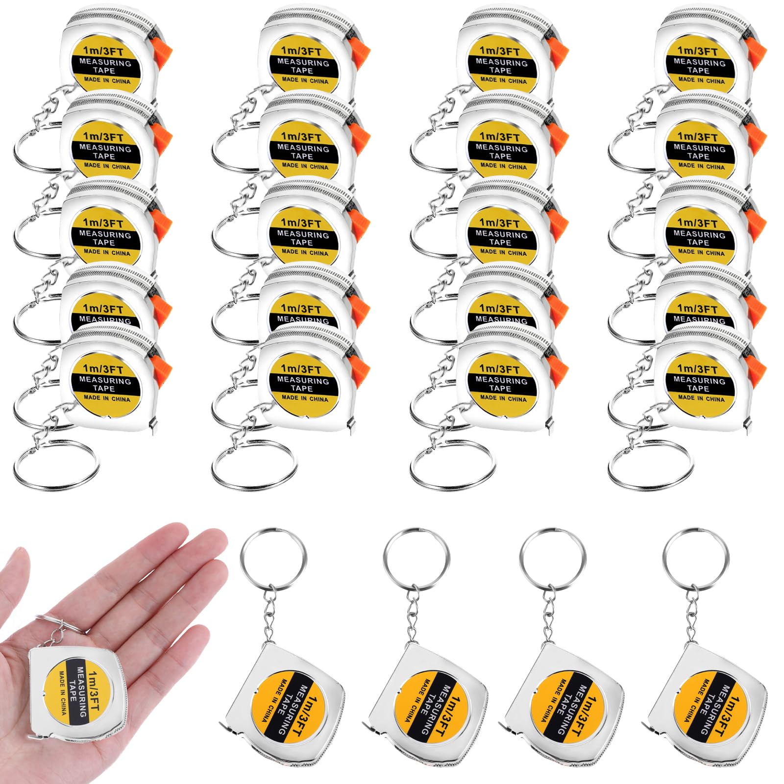 24 Pieces Tape Measure Keychains, 1.5 Inch Functional Mini Tape Measures with Stable Slide Lock Construction Party Favors Tape M
