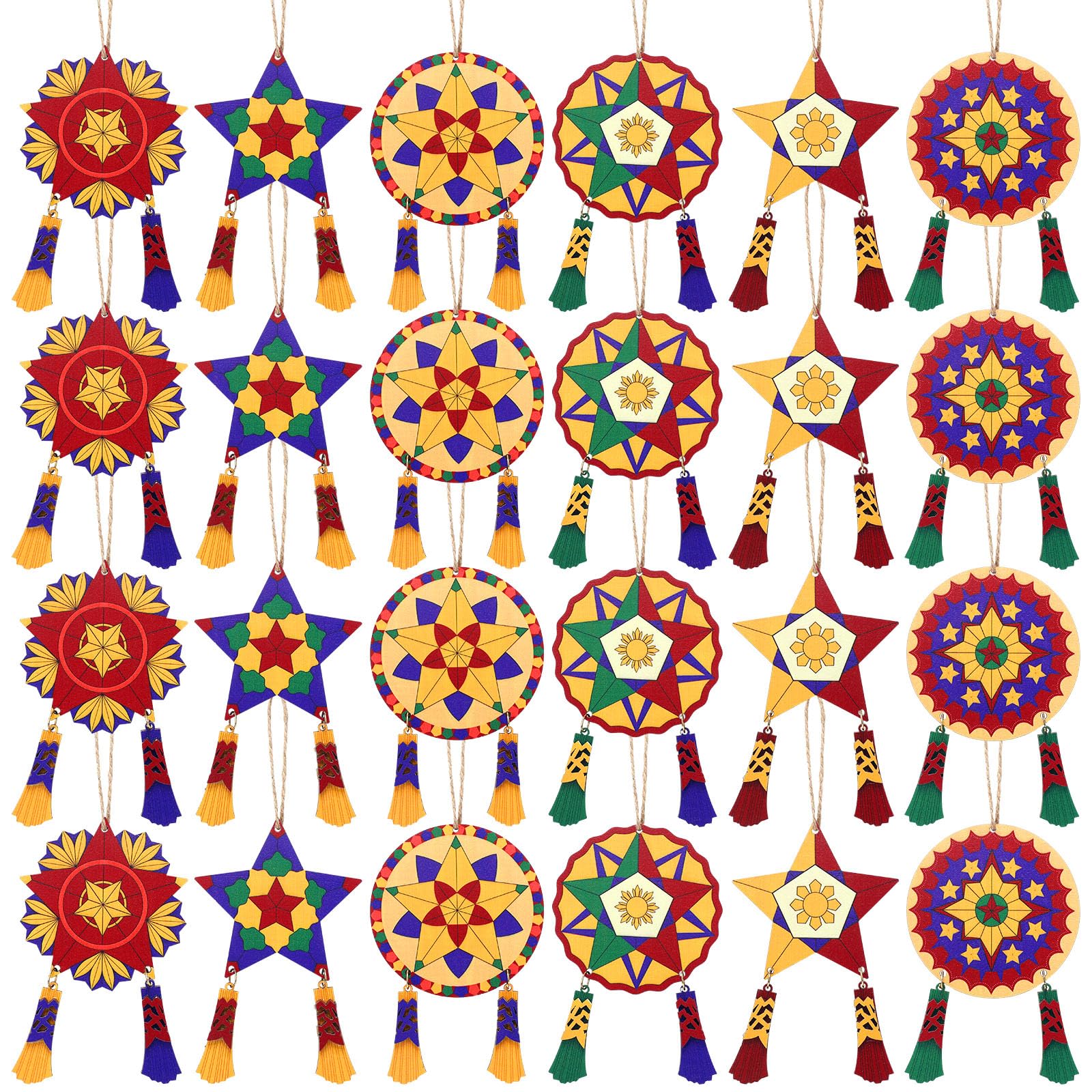 Daifunli 24 Pcs Philippine Christmas Tree Parol Ornaments Wooden Parol Lantern Filipino Christmas Decorations Philippine Gift Tr