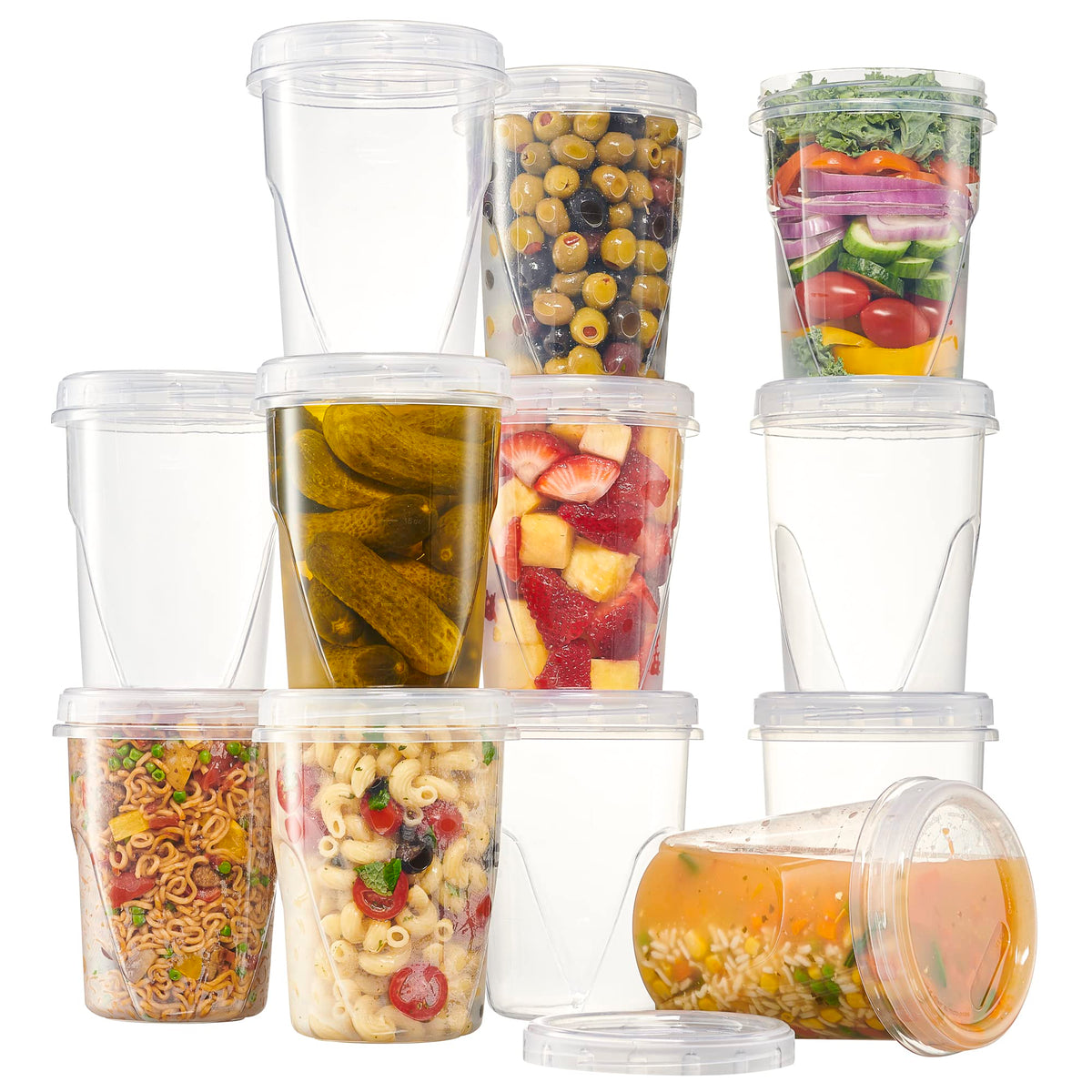 Plasticpro 12 Pack Twist Cap Food Storage Containers With Clear Screw On Lid- 32 Oz Reusable Meal Prep Containers - Freezer And