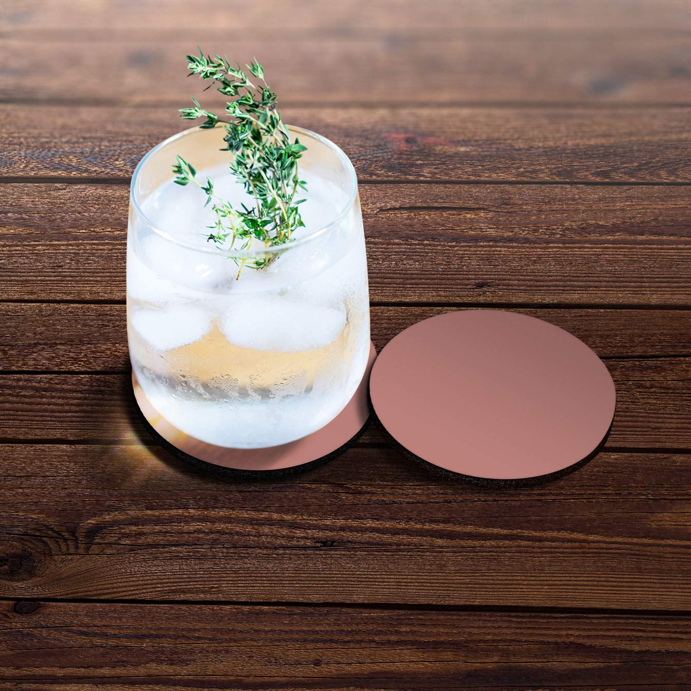 Caribou Coasters , Solid Rose Gold Design Absorbent Round Fabric Felt Neoprene Car Coasters For Drinks, 2Pcs Set
