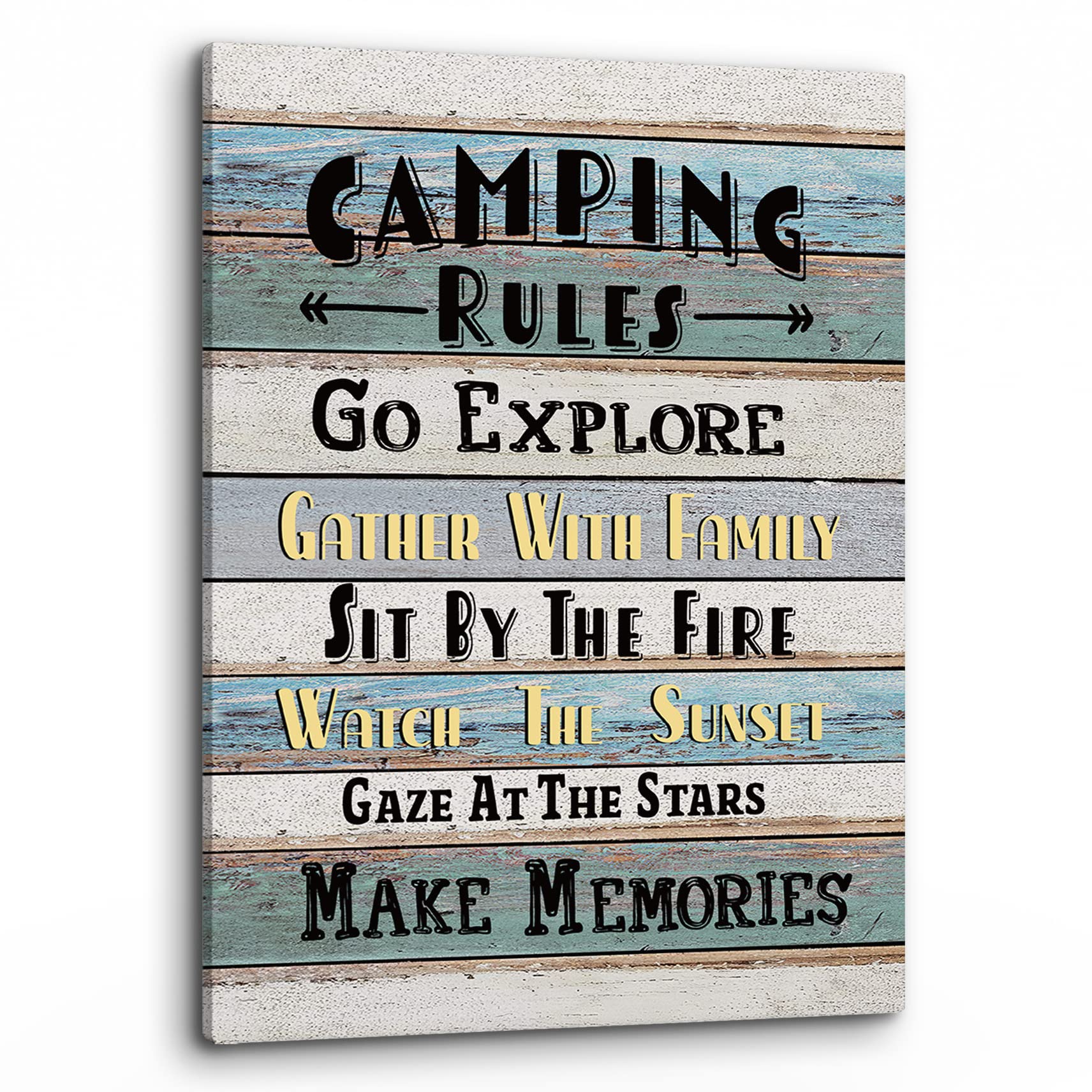Phamte Funny Camping Rules Quote Wall Art, Farmhouse Rustic Camping Rules Camper Signs Print Framed Canvas Painting Artwork Rv H