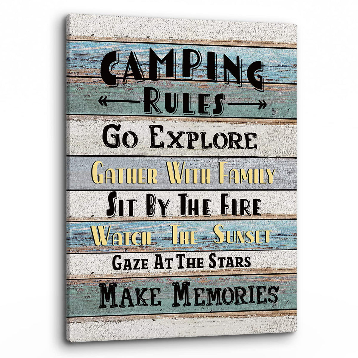 Phamte Funny Camping Rules Quote Wall Art, Farmhouse Rustic Camping Rules Camper Signs Print Framed Canvas Painting Artwork Rv H