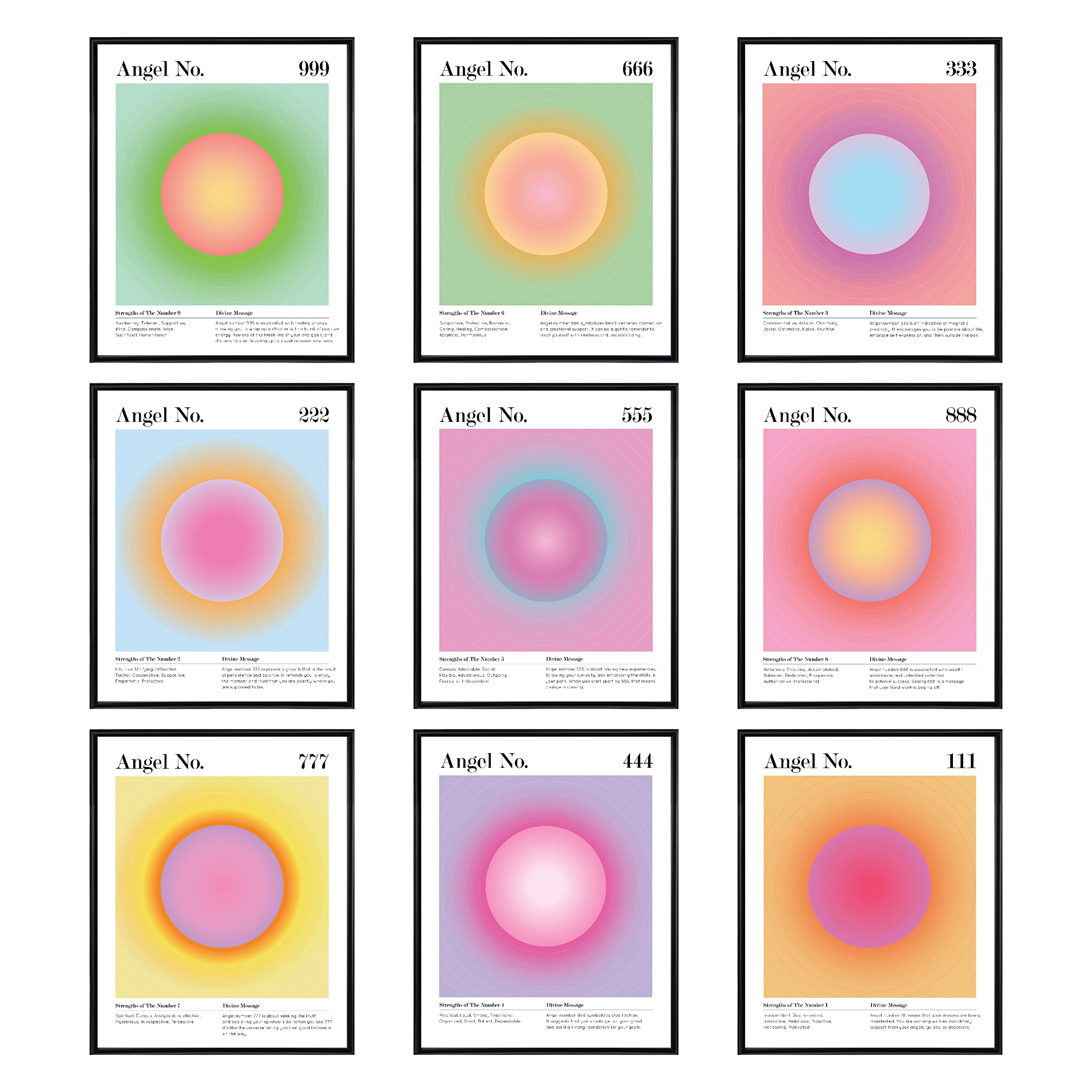 97 Decor Angel Number Poster - Aura Poster Aesthetic, Spiritual Posters, Gradient Angel Numbers Print, Pink Aura Balance Energy