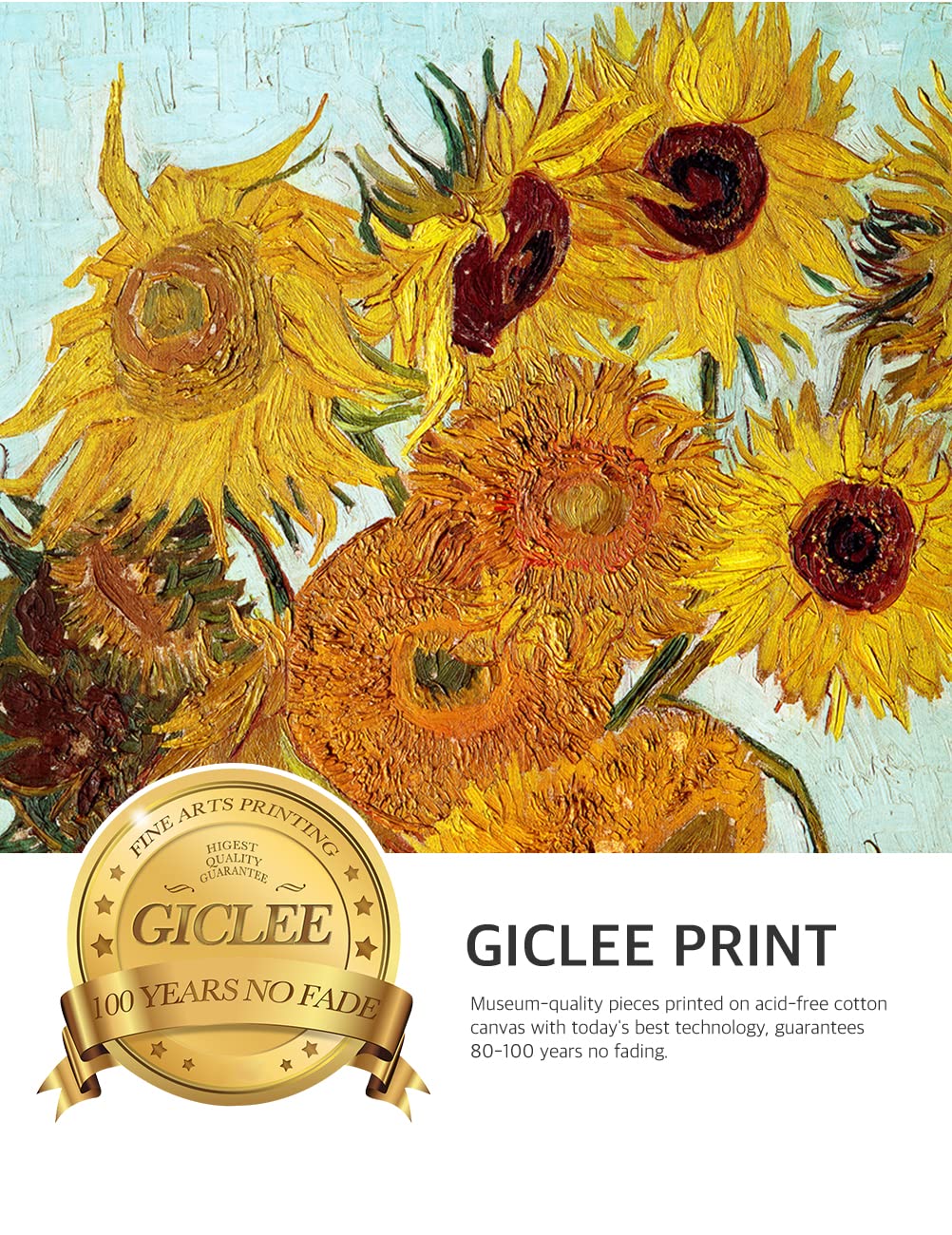 Decorarts - Twelve Sunflowers, Vincent Van Gogh Art Reproduction. Giclee Prints Match With Golden Framed For Wall Decor. Picture