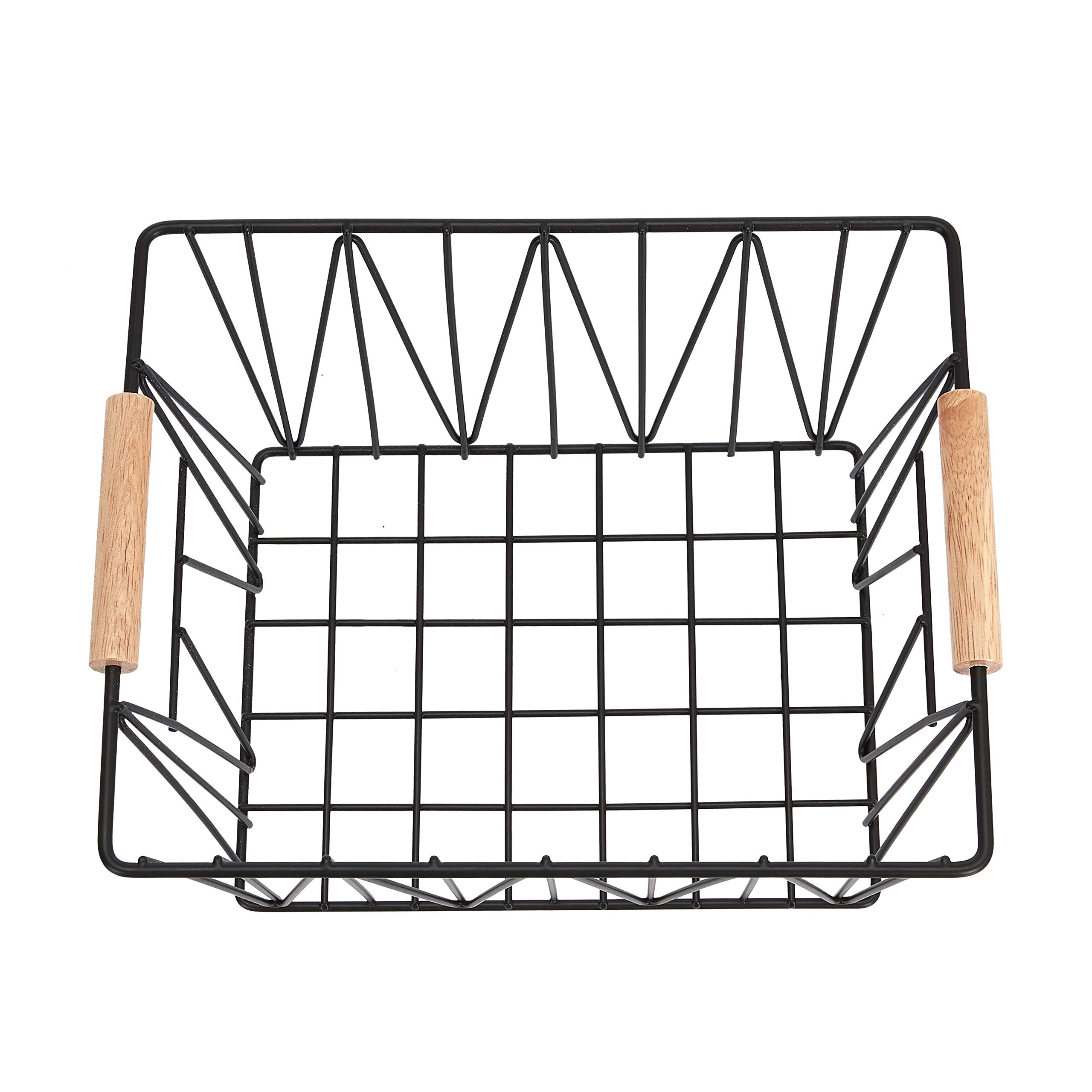 Amazon Basics Rectangular Wire Storage Baskets, Set Of 3, Standard, Black